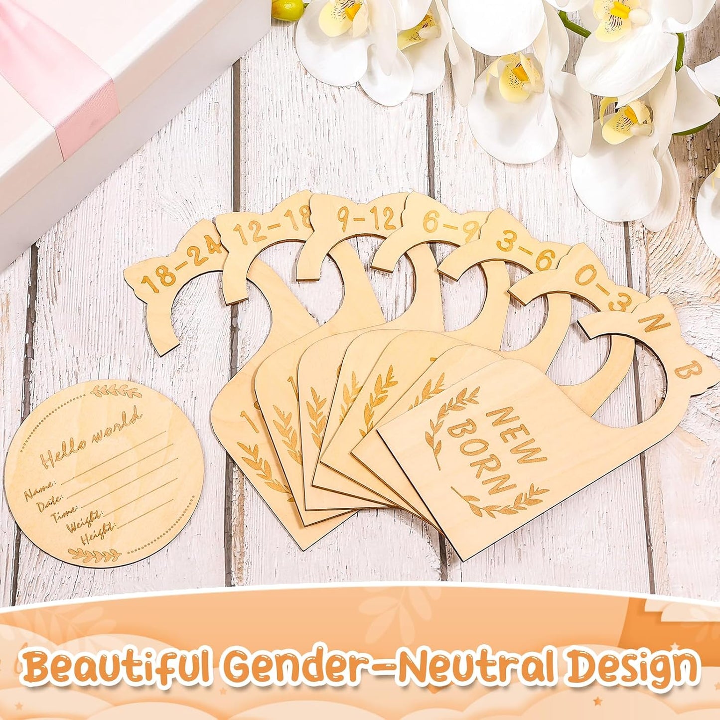 8Pcs Wooden Baby Closet Dividers for Baby Clothes Organizer, and 30Pcs Baby Hangers, Baby Closet Organizer Baby Clothes Dividers for New Mom Dad Parents, 0-24 Months, Large, SL0058