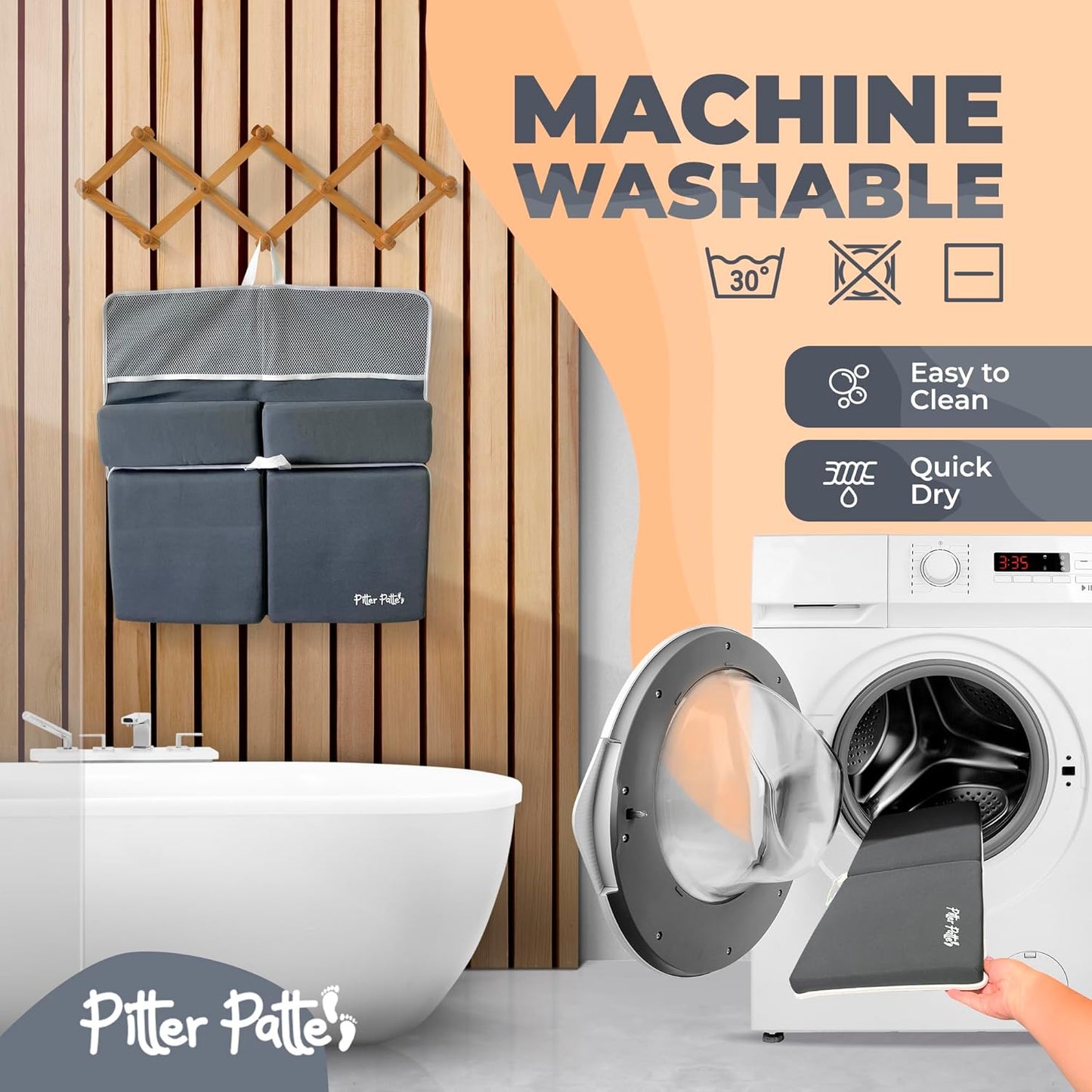 Baby Bath Kneeler and Elbow Rest Pad Set Made of Neoprene & Foam - Non Slip Cushioned Bath Kneeling Pad for Bathing Baby with XL Compartments for Bath Toy Storage for Tub