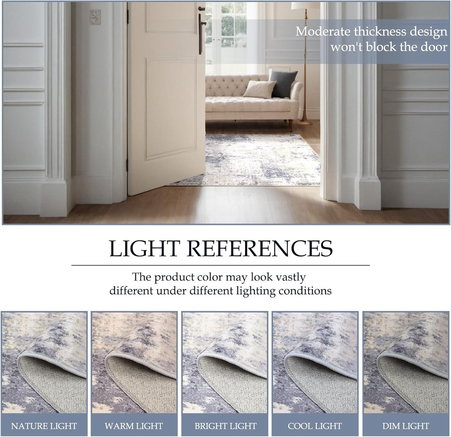 Washable Area Rugs 2'x10' Non-Slip Modern Abstract Soft for Living Room Entryway Bedroom Nursery, Print Pattern, Purple Grey Cream Yellow