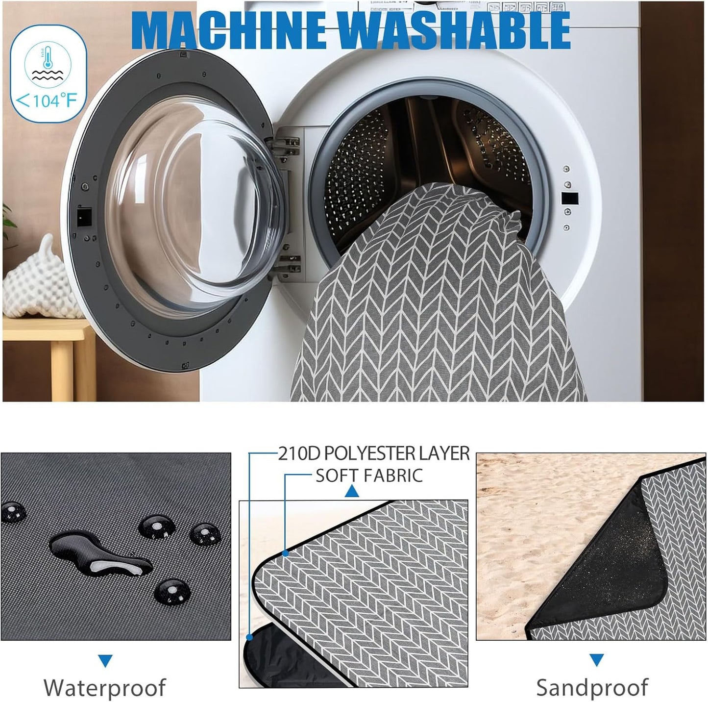 Picnic Blankets Outdoor Extra Large - Waterproof Picnic Blanket with Carry Strap | Machine Washable Picnic Mat with Sandproof Backing for Park , Grass, Camping, Hiking, Concerts (Graphite Grey)