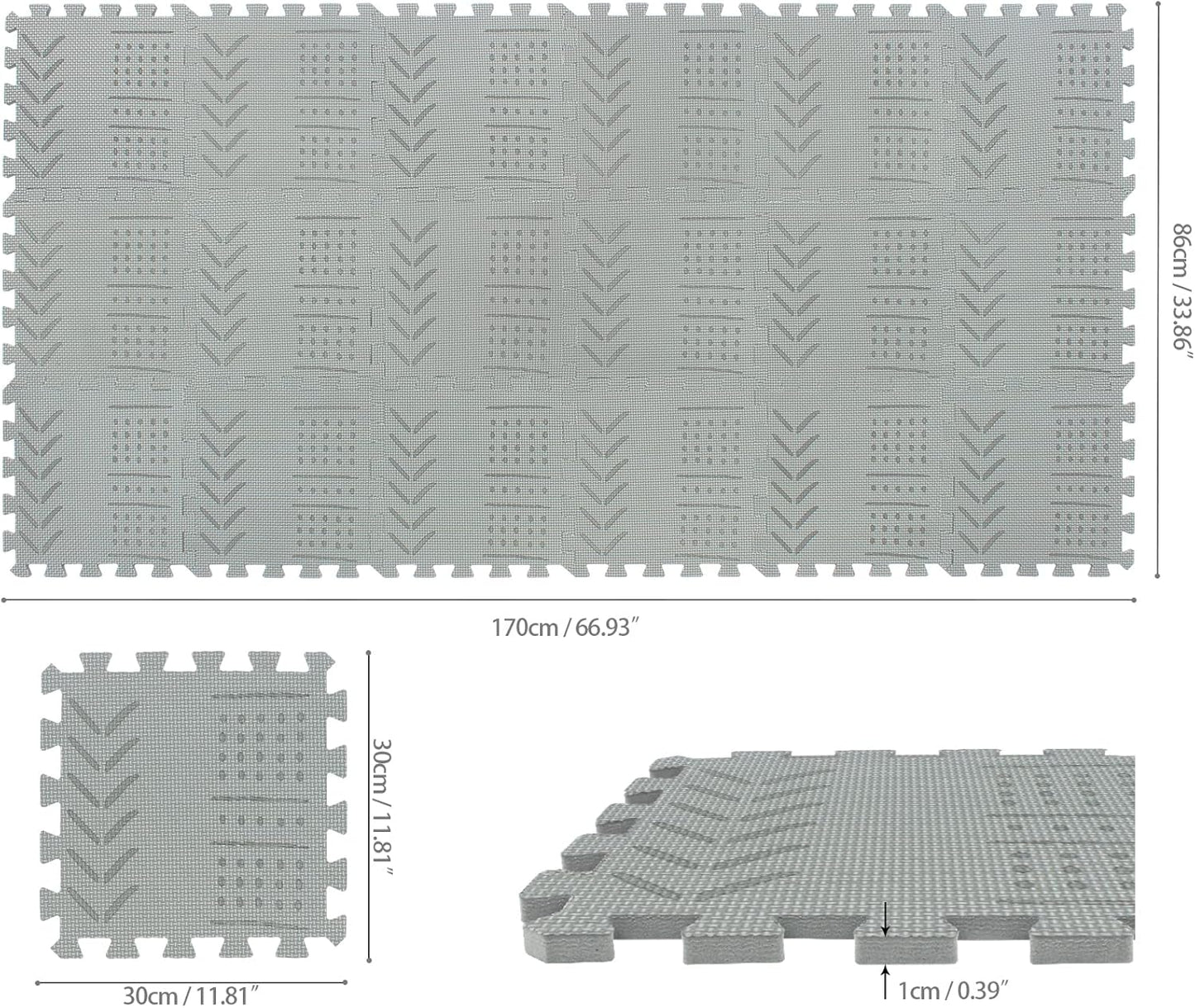 qqpp EVA 18 Tiles Baby Play Mat for Playing, Interlocking Foam Floor Mats for Tummy Time & Crawling, Puzzle Flooring Tiles with Laser Pattern for Kids. Gray. QL-91(L) b18N