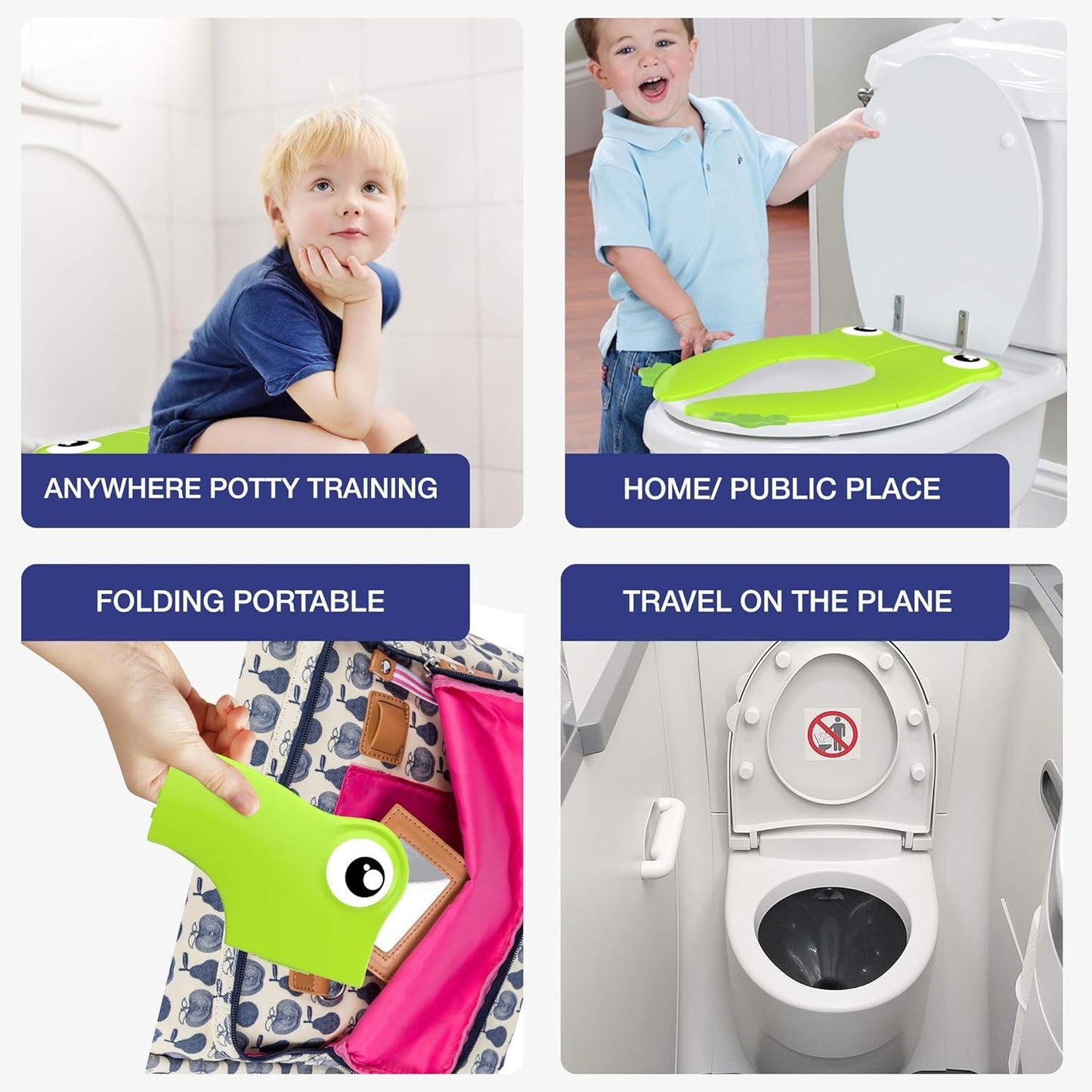 Portable Folding Large Non Slip Silionce Pads Potty Training Seat for Kids Boys & Girls, Foldable Toddlers Toilet Seat, Recyclable Potty Seat Cover for Travel (Green)