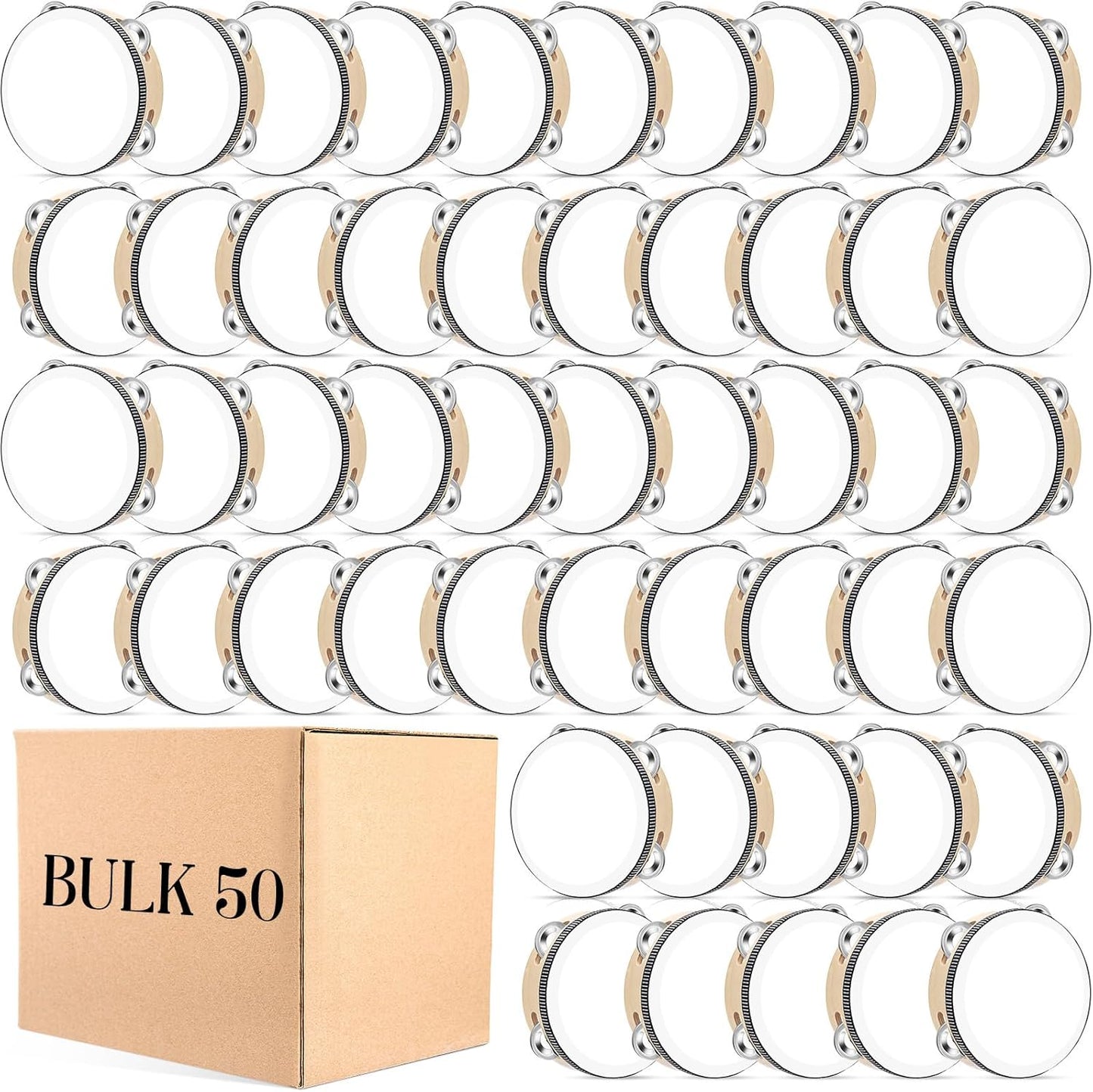 50 Pcs 6 Inch Wedding Tambourine Bulk Drum for Adults Hand Held Percussion Gift Wood Metal Jingles Musical Educational Drum Instrument for Church Wedding Party Favor