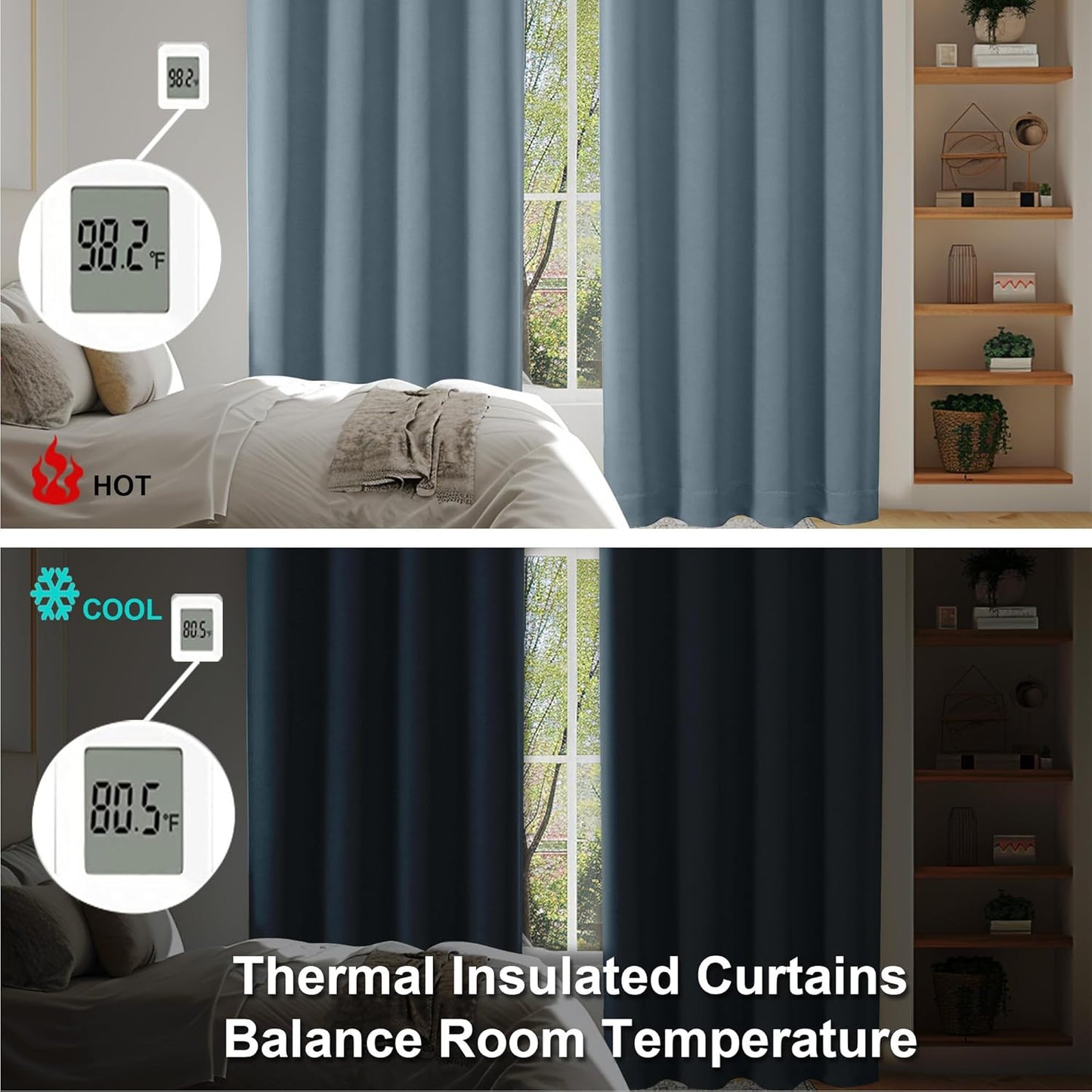 Simplebrand Ava Stone Blue Blackout Curtains for Bedroom 96 Inches Long 2 Panels, Thermal Insulated, Energy Saving Living Room Window Treatment Curtains Blackout Drapes, W50 x L96 Inch, Stone Blue
