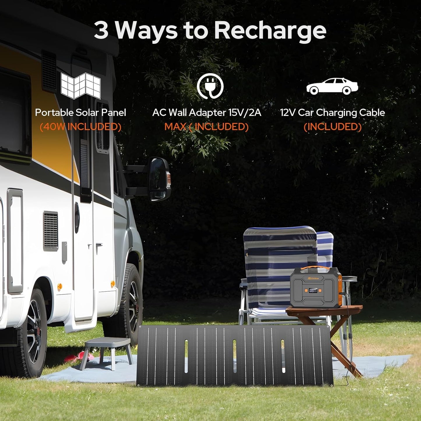 100W Portable Power Station with Foldable Solar Panel, 110V Power Bank with AC Outlet, Rechargeable Battery Generator Power supply for Outdoor, Camping, RV, Travel, Emergency Backup