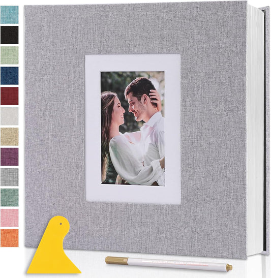 Photo Album Self Adhesive Pages Scrapbook Large Magnetic Photo Albums with Sticky Pages Scrapbooks for Wedding Baby for 4x6 5x7 8x10 Picture Photo Books 13.2x12.8 Grey 40 Pages