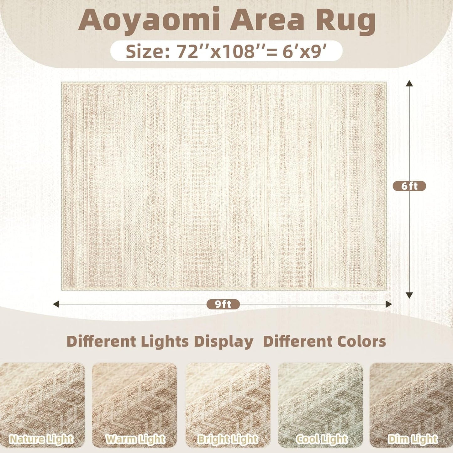 Moroccan Large Area Rug 6x9 - Soft Machine Washable Geometric Boho Distressed Farmhouse Rug Morden Stain Resistant Indoor Floor Carpet for Bedroom Dining Table Nursery Home Office(6'x9',Ivory Beige)