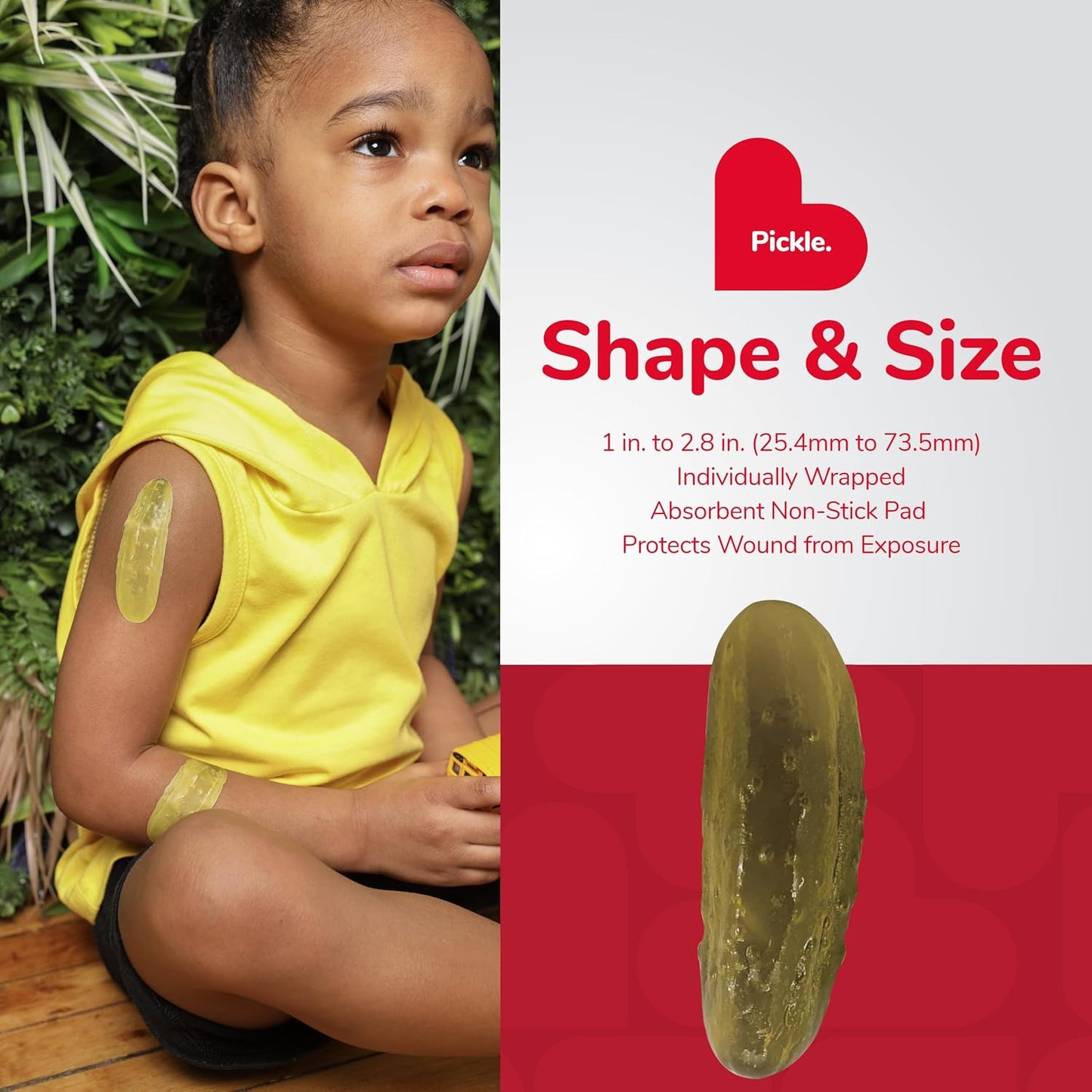 BioSwiss Bandages, Pickle Shaped Self Adhesive Bandage, Latex Free Sterile Wound Care, Fun First Aid Kit Supplies for Kids, 24 Count