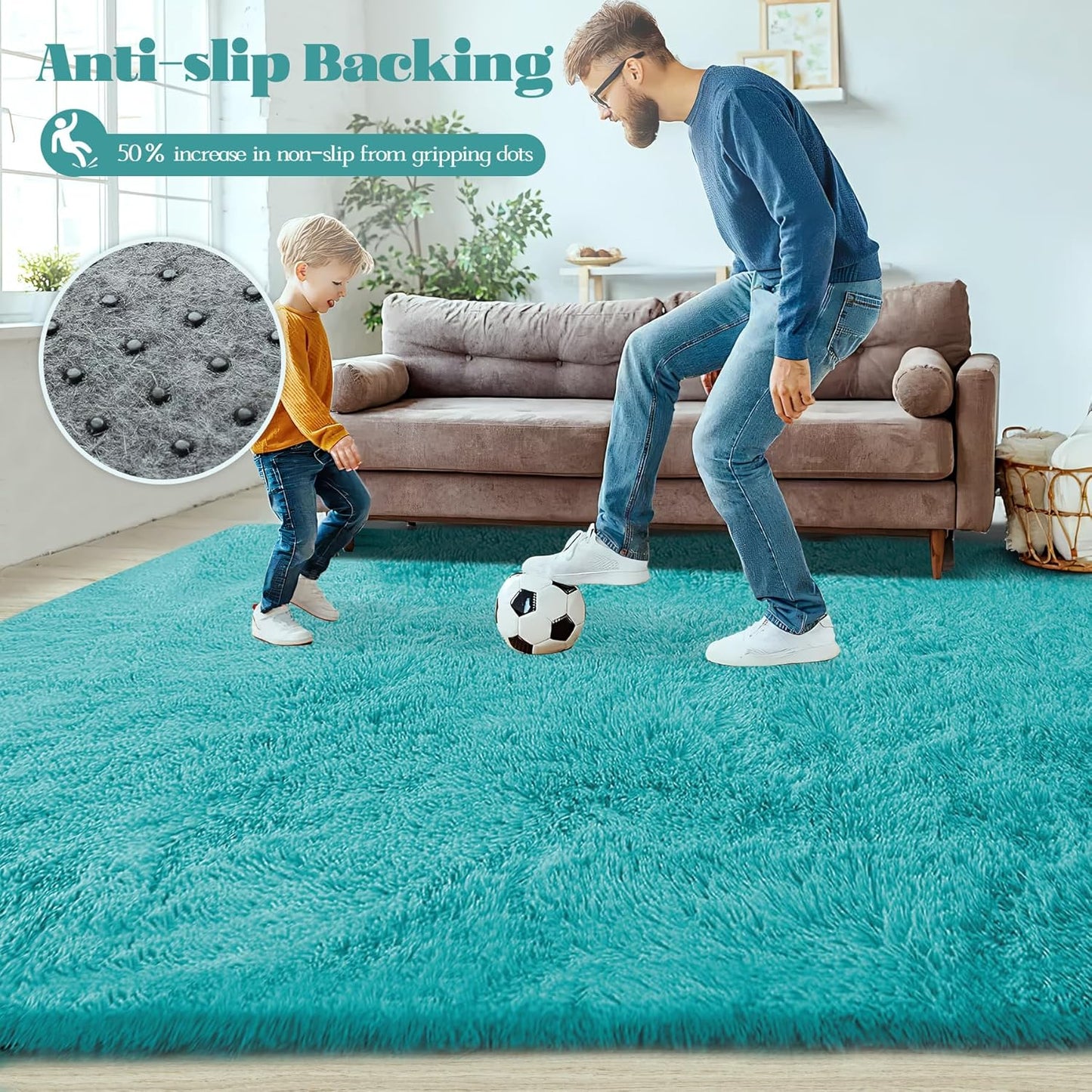 5x7 Area Rug for Living Room: Fluffy Shag Soft Washable Rugs Fuzzy Plush Indoor Carpet for Bedroom Nursery Playroom Dorm Kids Girls Boys Room (Teal Blue, 5'x7')