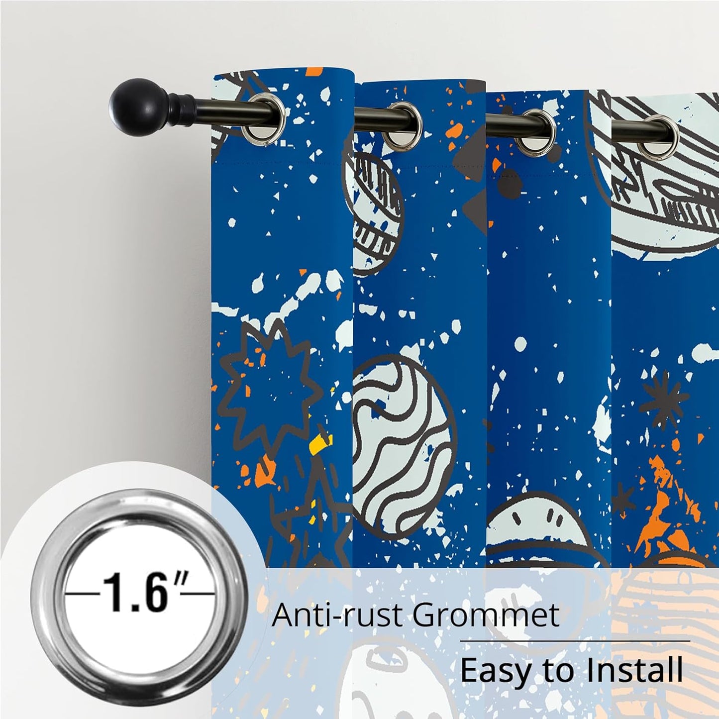 Kids Space Planet Blackout Curtains - 100% Blackout, Thermal Insulated, Noise Reducing, Perfect for Kids Room and Nursery, 2 Panels (Space-is-Great, W52×L84)