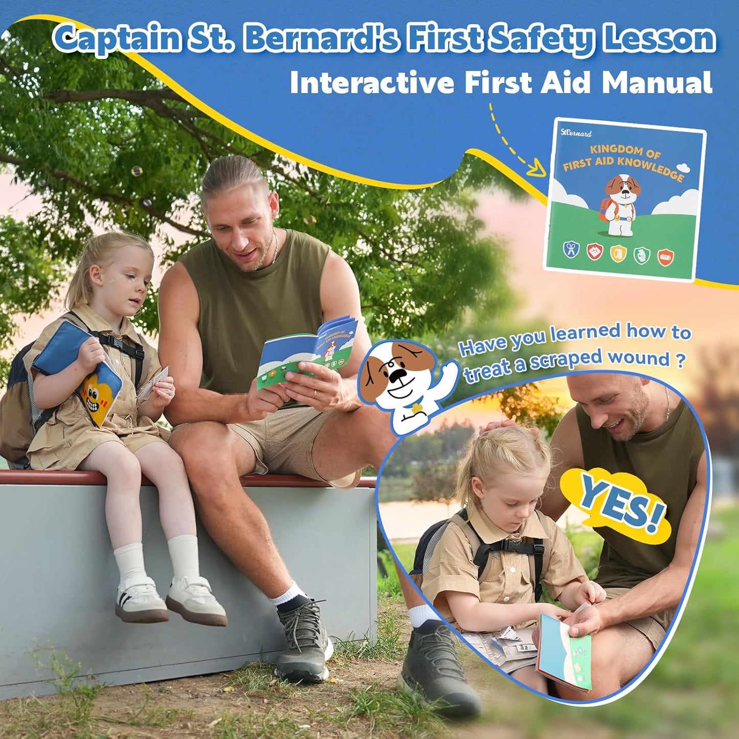 StBernard First Aid Kit for Kids, Small Pocket Size Medical Kit with Cute Bnadages, Tools for Daily Emergencies, Organized Pouch for Toddler & Children, Home, Camping, Travel, Playground (Blue)