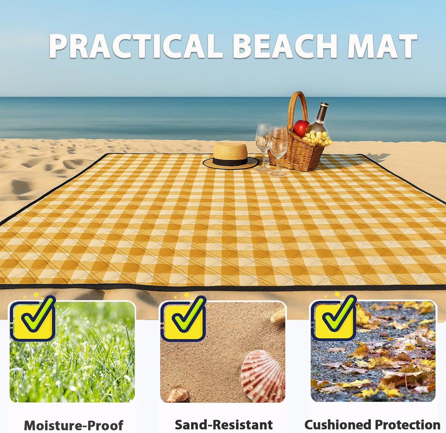 TigeJoy Extra Large Picnic Blanket Waterproof Foldable 80''x100'', Outdoor Picnic Mat Beach Blanket Sandproof for Park, Grass, Travel, Hiking, Camping Essentials, Gingham Picnic Blanket