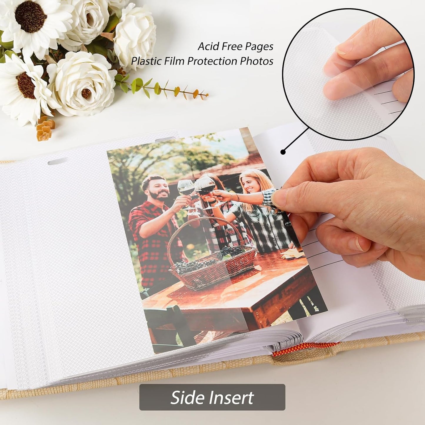 RECUTMS 4x6 Photo Album with Memo Mini Photo Book Pack of 50 Sheets Hold 100 Photos, Leather Cover Picture Album with Window for Memories Couple Valentines Baby Wedding Family (Pink)