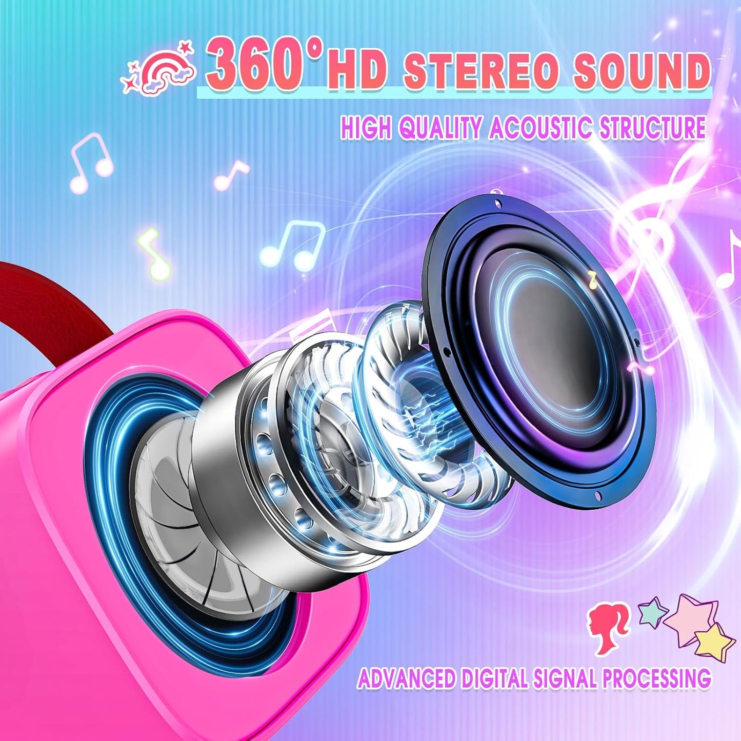Princess Mini Karaoke Machine Toys: Kids Toys Girls Birthday Gifts Age 3-12+ LED Portable Bluetooth Speaker with 2 Wireless Microphone Gift Toy for 4 5 6 7 8 9 Years Old Girl Boy Kid Adult
