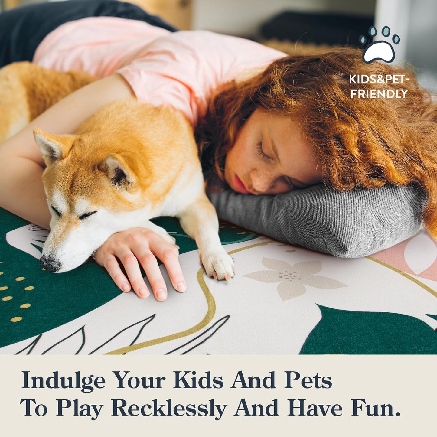 Lahome Area Rugs 4x6 Washable Soft Bedroom Rugs - Non-Slip Ultra-Thin Rugs for Entryway Stain Resistant Floor Rug, Boho Botanical Print Indoor Rug for Living Room Kitchen Office (4'x6',Green/Pink)