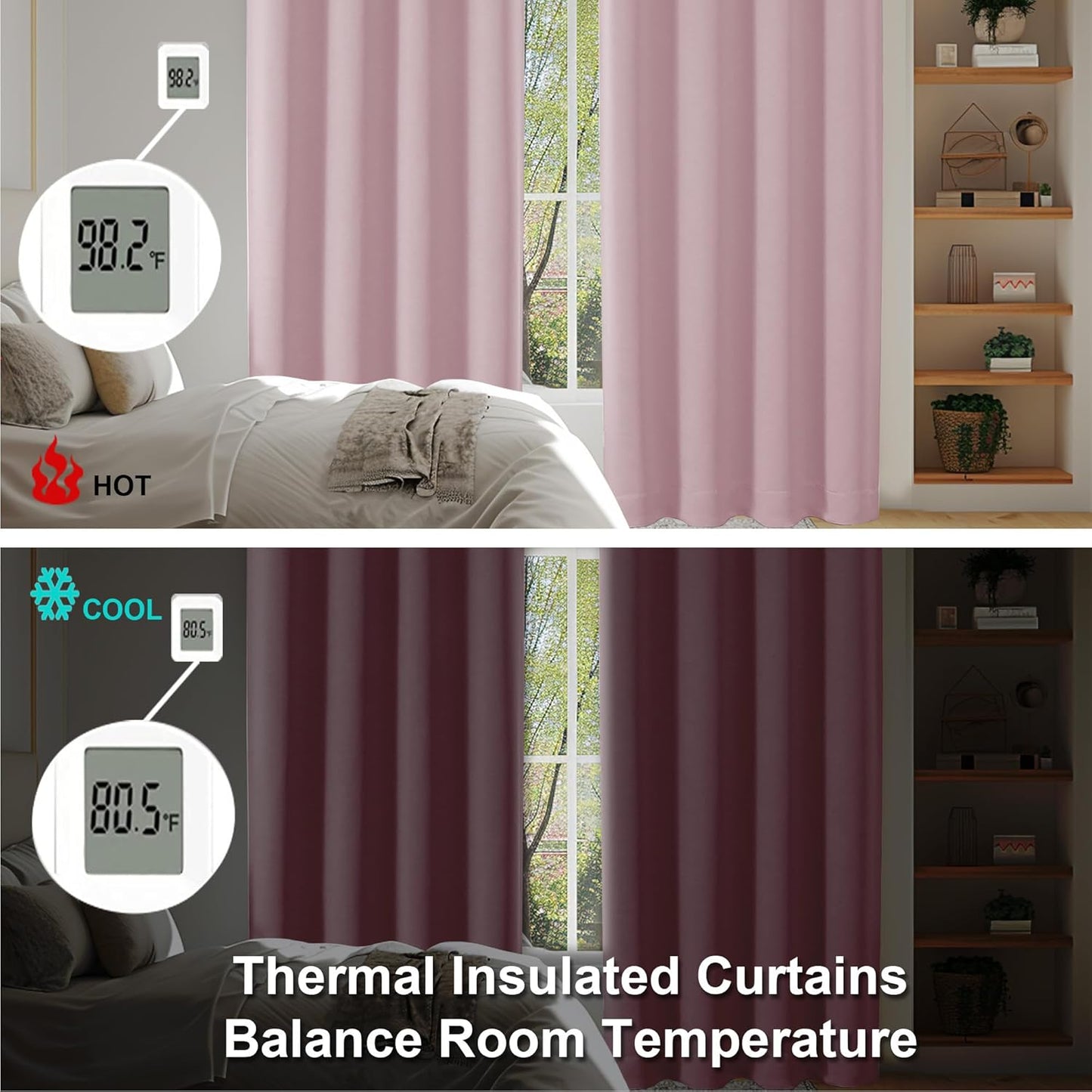 Simplebrand Ava Blush Blackout Curtains for Bedroom, 72 Inch Length, 2 Panels Set, Privacy Thermal Insulated Rod Pocket Window Curtains for Patio, French Door, W40 x L72 Inch