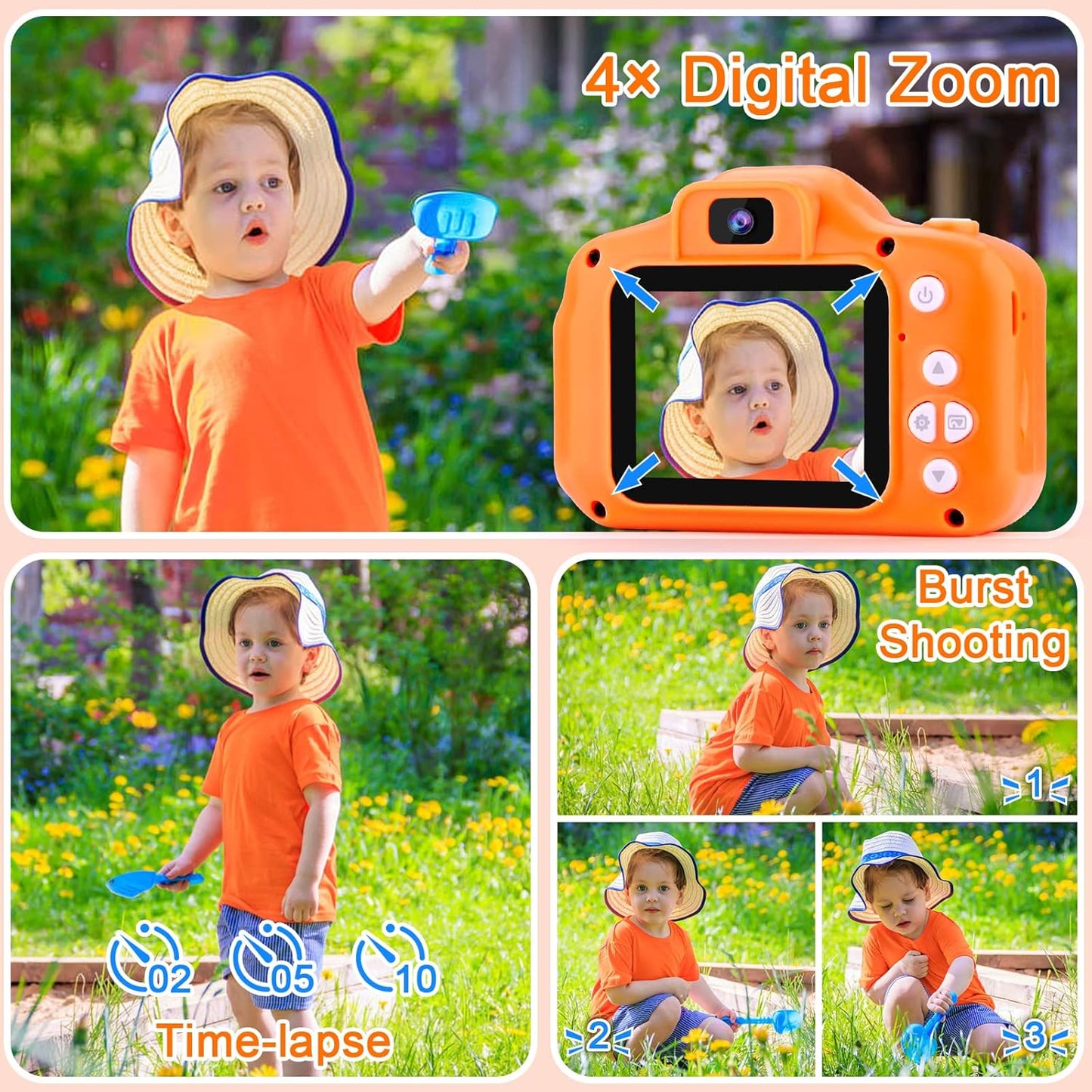 GKTZ Toys for Girls Age 3-8, Kids Camera Digital Video Toddler Camera Children Camcorder Birthday Gifts for 3 4 5 6 7 8 Year Old Girls with 32GB SD Card