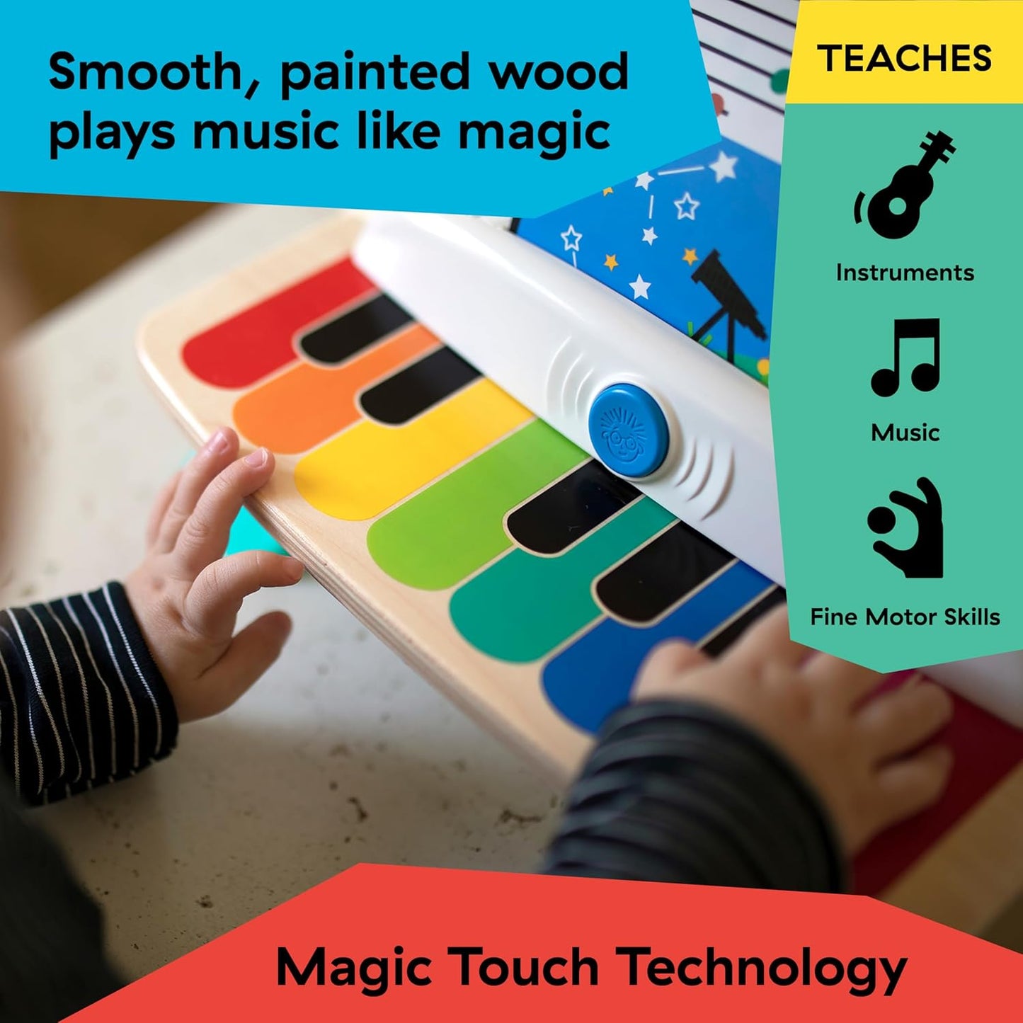 Baby Einstein and Hape Magic Touch Wooden Toy Piano, Montessori Musical Learning Toy for Babies and Toddlers 6mo+
