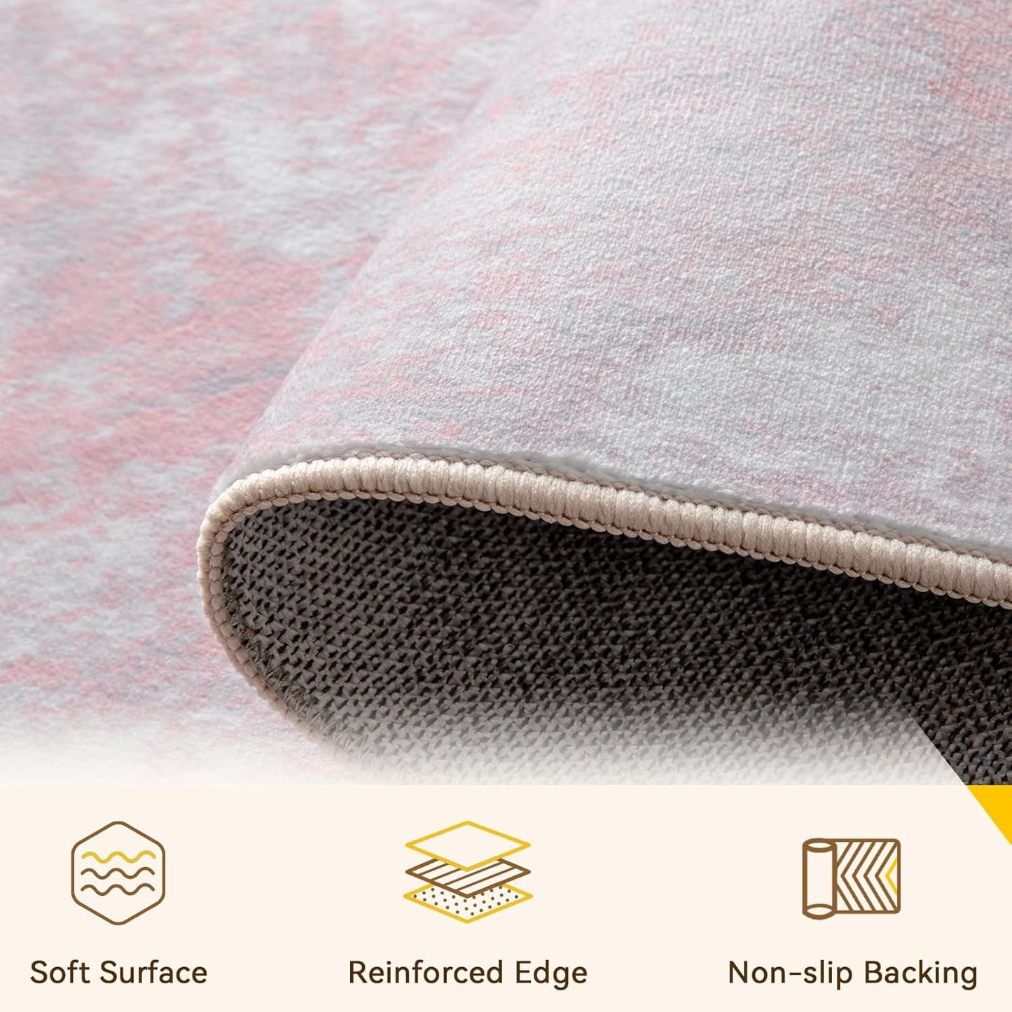 Washable Area Rugs 2'x8' Non-Slip Modern Abstract Soft for Living Room Entryway Bedroom Nursery, Print Pattern, Grey Pink