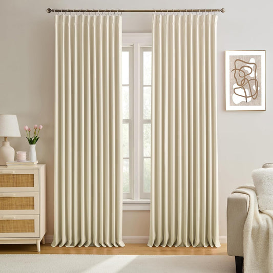 KEQIAOSUOCAI Cream Beige Blackout Pinch Pleated Curtains 95 Inches Long, Privacy Window Drapes for Living Room/Dining Room/Bedroom, 72 Inch Wide x 95 Inch Long, Pinch Pleat with Hooks, 2 Panels