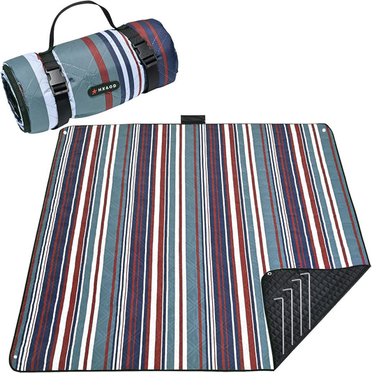 HX&OD Outdoor Picnic Blanket Extra Large, 80''*80'' Waterproof Picnic Mat with Stakes Foldable Camping Blanket Portable with Carry Strap for Beach Mat (Red, 80''*80'')