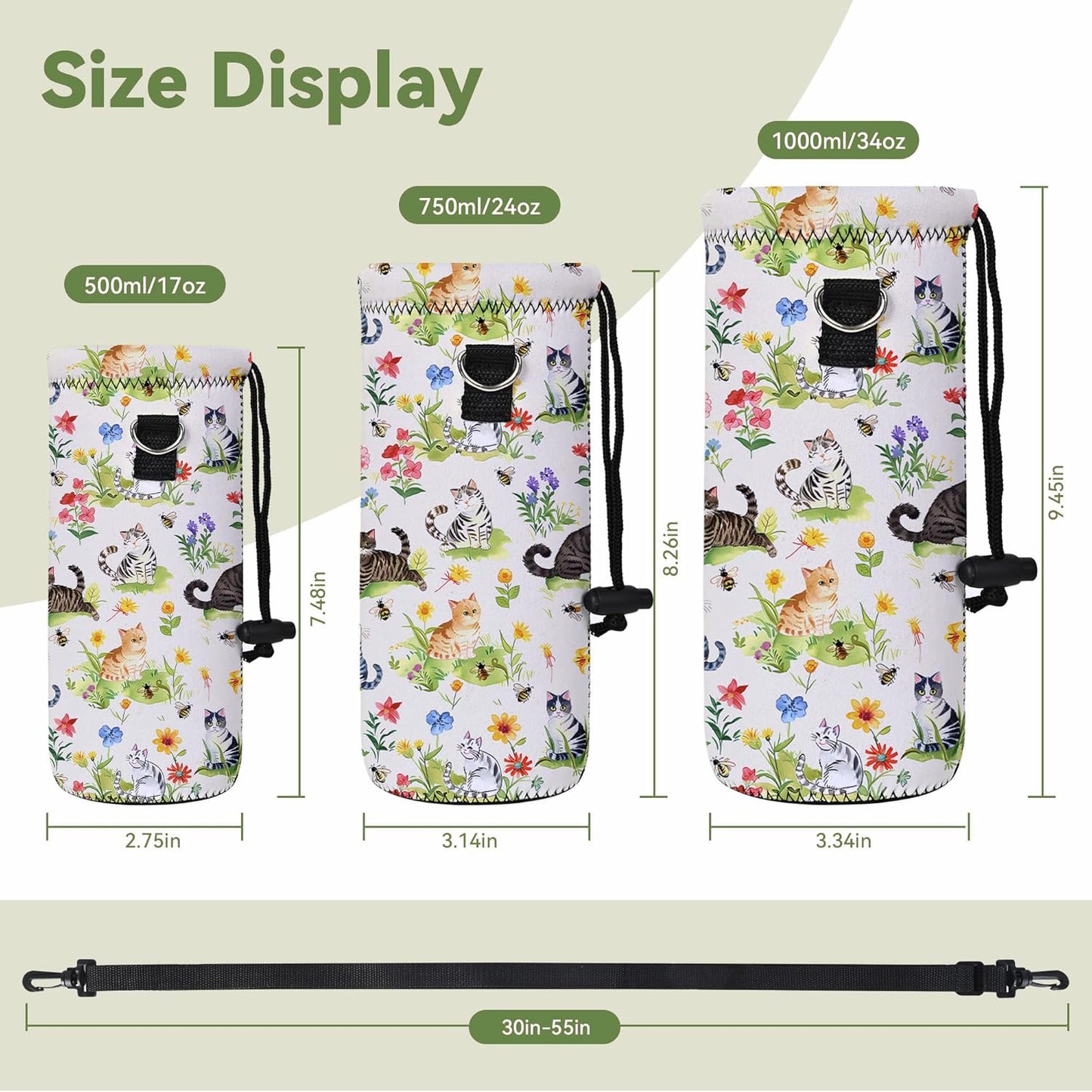 Neoprene Water Bottle Carrier Bag with Adjustable Shoulder Strap for Men Women Walking Hiking,Portable Insulated Holder Case for Stainless Steel/Glass/Plastic Bottles