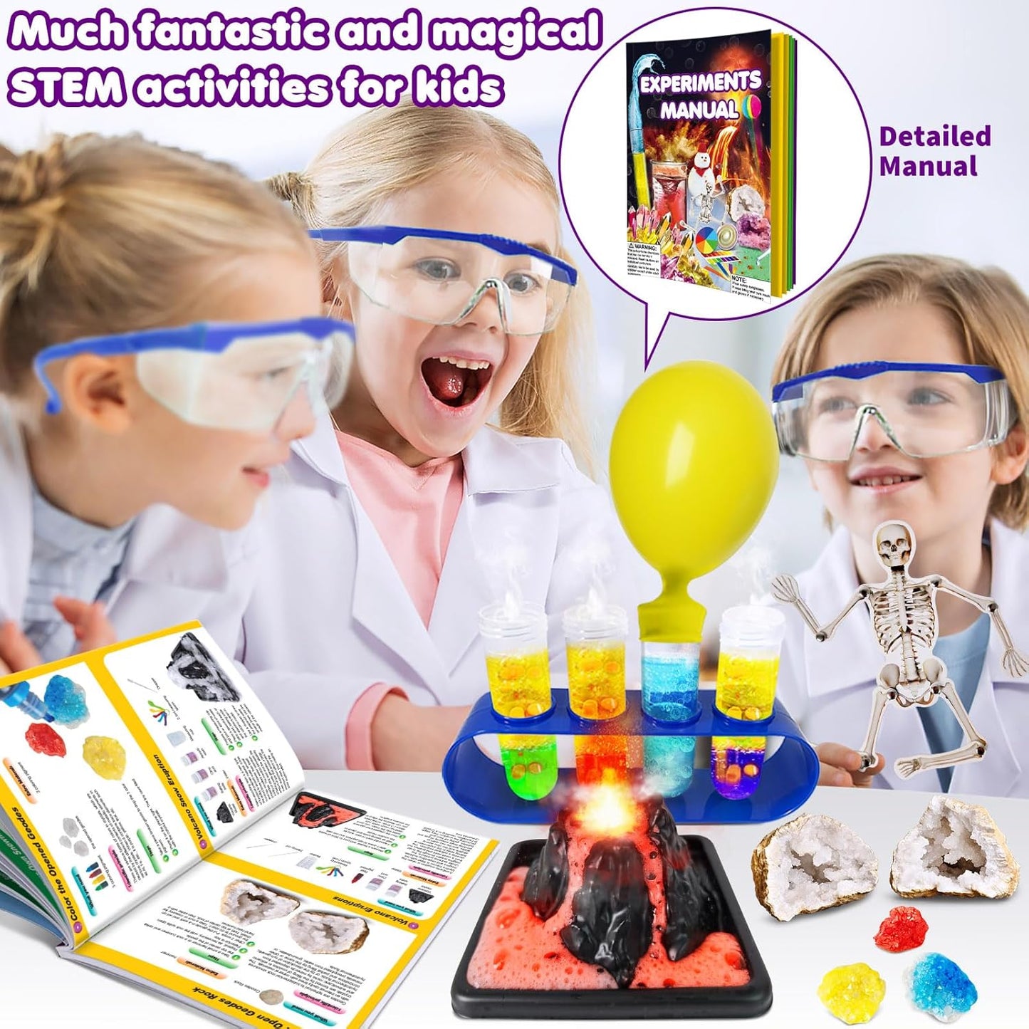 UNGLINGA 150 Experiments Science Kits for Kids Boys Girls, S.T.E.M Kit Toys Gifts Ideas Birthday Christmas, Chemistry Break Geodes, Volcano, Physics Educational Activities Project