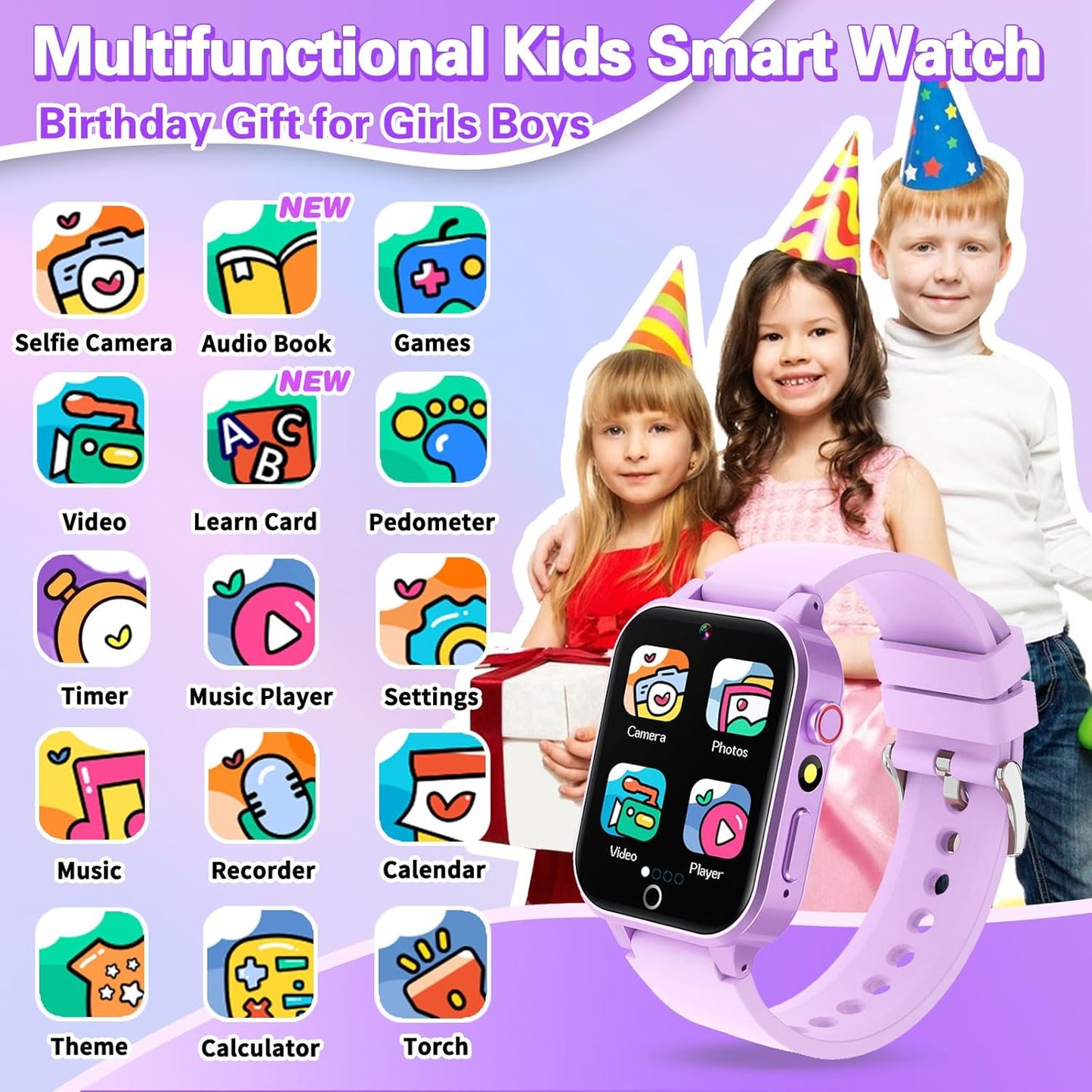 Vakzovy Kids Smart Watch Girls Gift for Girls Age 6-12, HD Touchscreen Kids Watch with 26 Games Camera Video Music Player Pedometer Educational Toys Christmas Birthday Gifts 5 6 7 8 9 10 Year Old