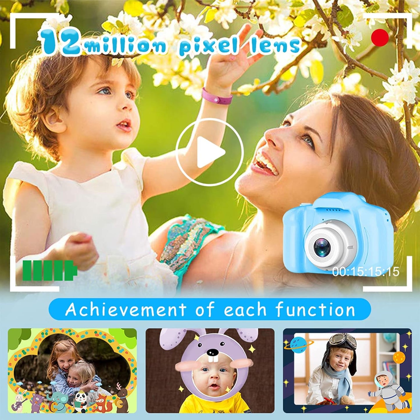Upgrade Kids Selfie Camera, Christmas Birthday Gifts for Age 3-8, Kids Digital Cameras with HD Video,Portable Kids Camera, Toddler Toy for 3 4 5 6 7 8 Year Old Boy with 32GB SD Card (Blue) 1