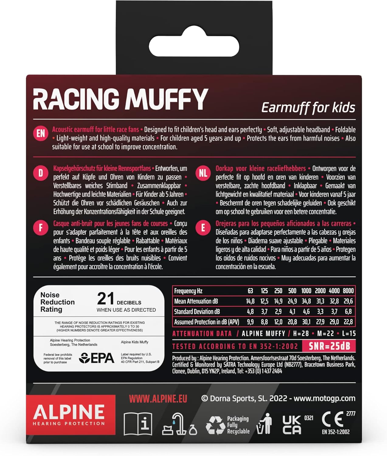 Alpine Muffy Kids - Noise Cancelling Headphones for Kids - CE & ANSI Certified - 25dB - Sensory & Concentration Aid - MotoGP™