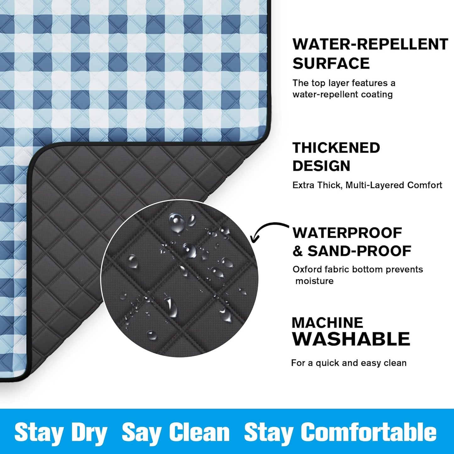 TigeJoy Extra Large Picnic Blanket Waterproof Foldable 60''x80'', Outdoor Picnic Mat Beach Blanket Sandproof for Park, Grass, Travel, Hiking, Camping Essentials, Gingham Picnic Blanket