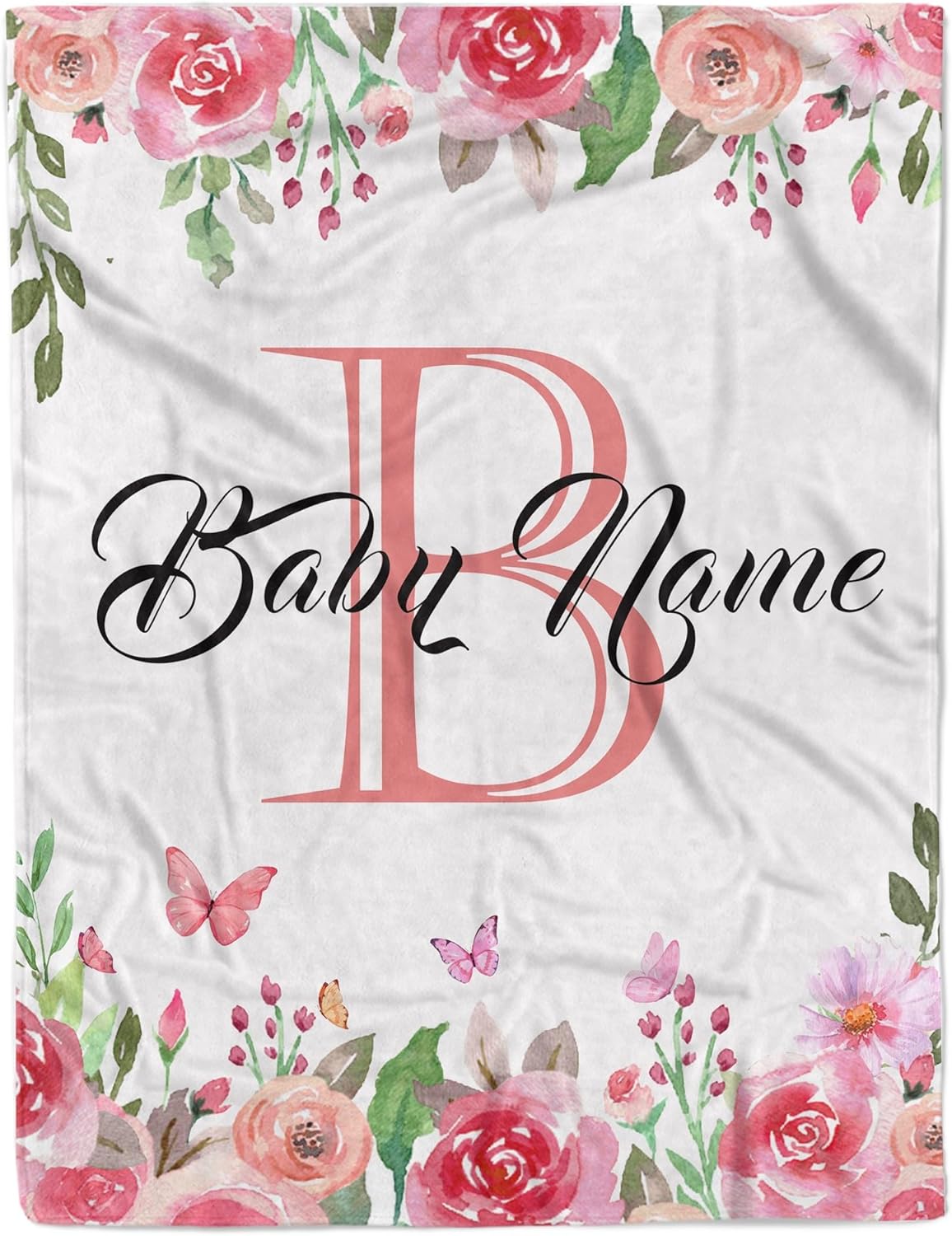 Custom Floral Rose Blanket with Name Personalized Name Blanket for Girl Newborn New Baby Customized Gifts for Baby Shower Christmas Birthday