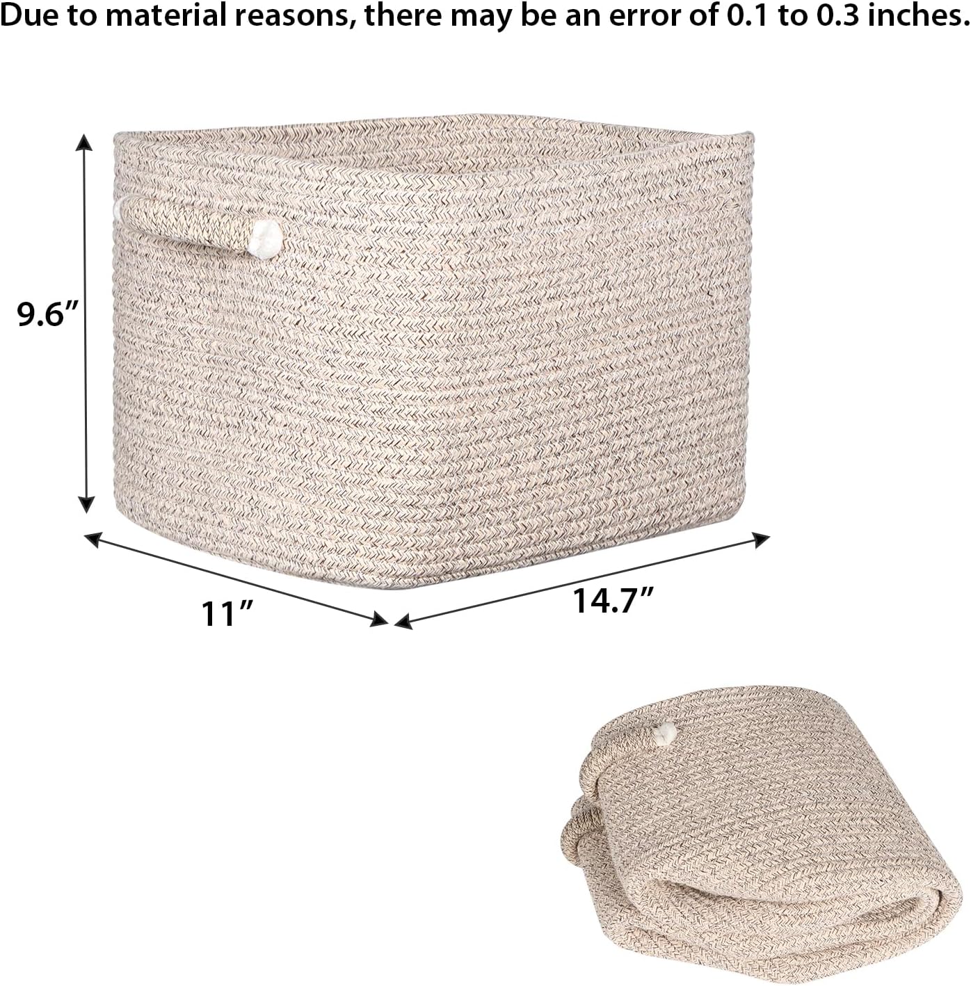 Kntiwiwo Storage Baskets for Organizing 14.7”x11”x9.6” Rope Storage Baskets for Shelves with Handles, Decorative Closet Baskets & Bins, Large Woven Baskets for Storage, Beige & Brown