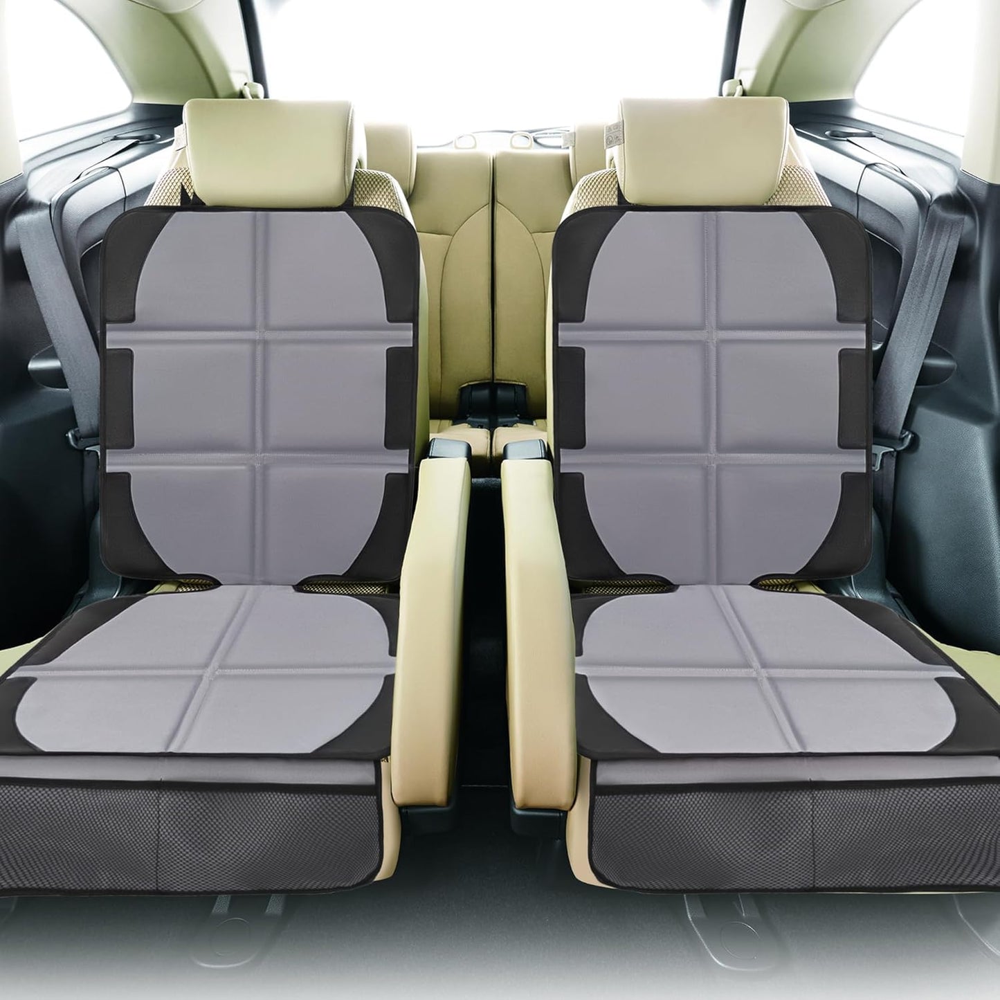 Car Seat Protector, 2 Pack Baby CarSeat Covers with Mesh Pockets & Non-Slip Backing 600D Durable Seat Protectors Under Car Seat for Baby(Gray, Large)