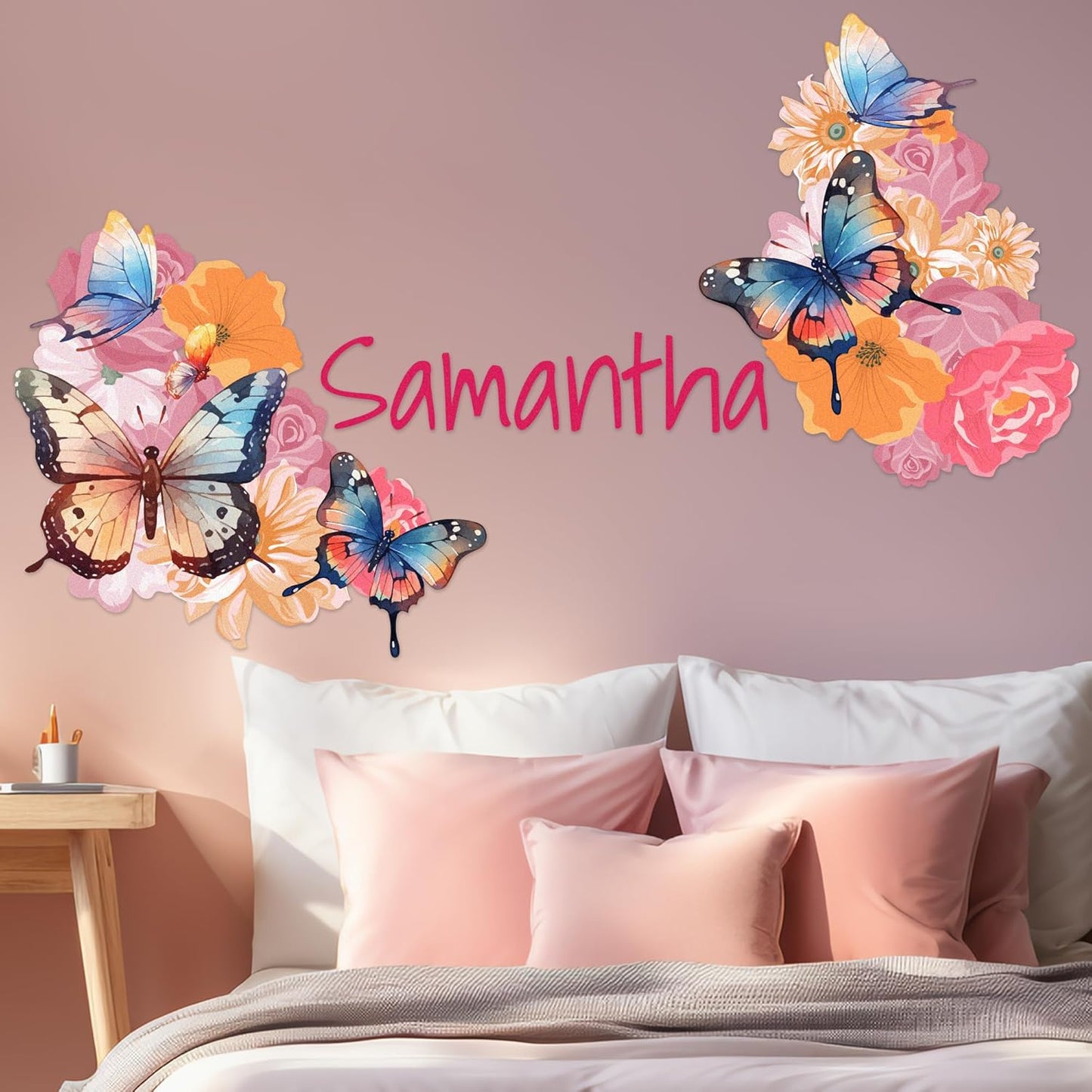 Personalized Name Butterfly Wall Decal for Girls Room and Baby Nursery - Pink Decorations for Birthday (C. Garden Butterflies)