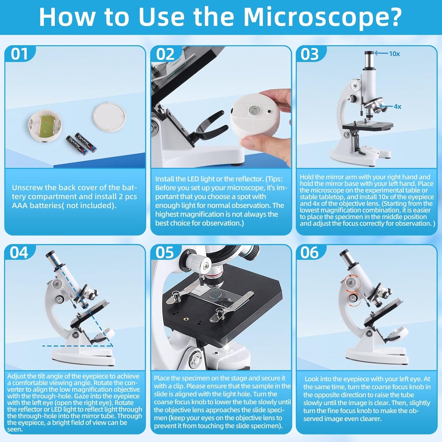 Microscope for Adults Kids, 40X-2000X Microscope Kit with Adjustable Brightness LED, Slides, Biological Compound Microscopes for School Lab Home Education, Gifts for Children Students