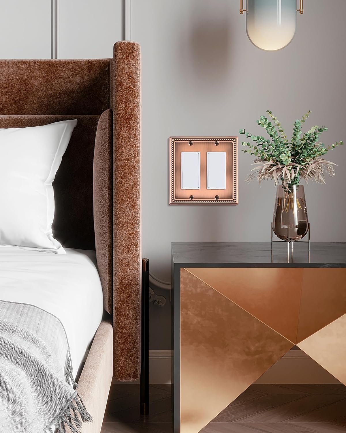 2-Pack Double Decorator Outlet Cover Plate, Antique Copper Pearls Decorative Switch Plates and Outlet Covers, Metal Wall Plates for Electrical Outlets, Receptacle, GFCI Outlet, Dimmer Switch