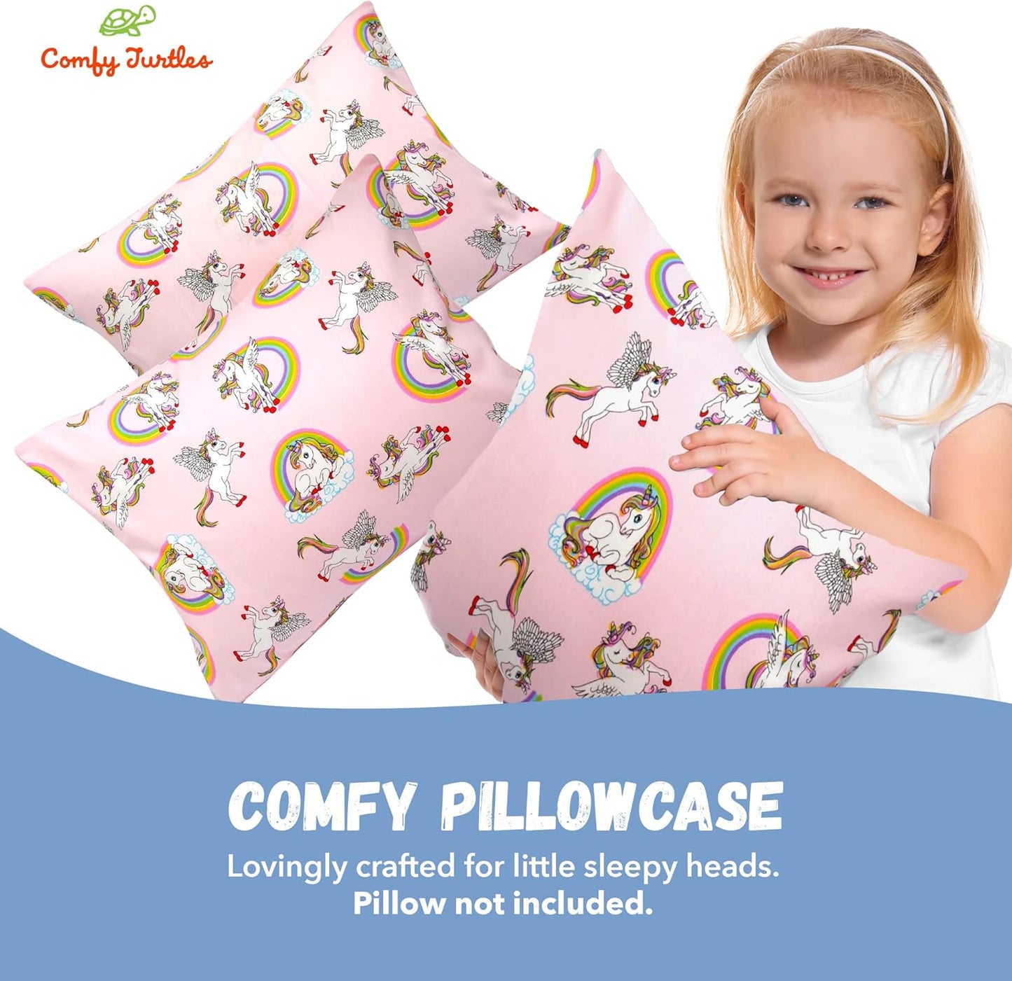 Toddler Pillowcase 13 x 18 Cotton Unicorn Pillows for Girls, Small Pillow Cases for Travel Pillows, Toddler Pillowcase Character - Pink Cute Unicorns