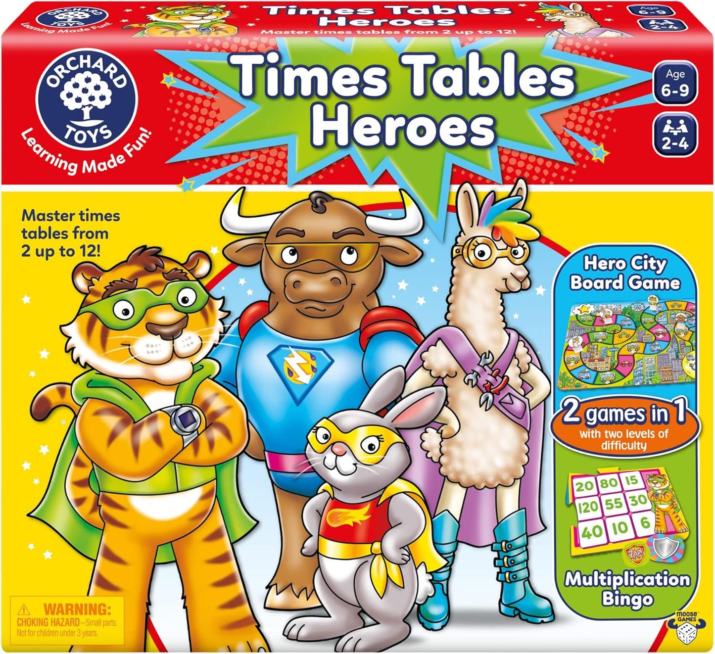 Orchard Toys Moose Games Times Tables Heroes. an exciting Multiplication Game, Superhero Play. for Ages 6-9 and for 2-4 Players