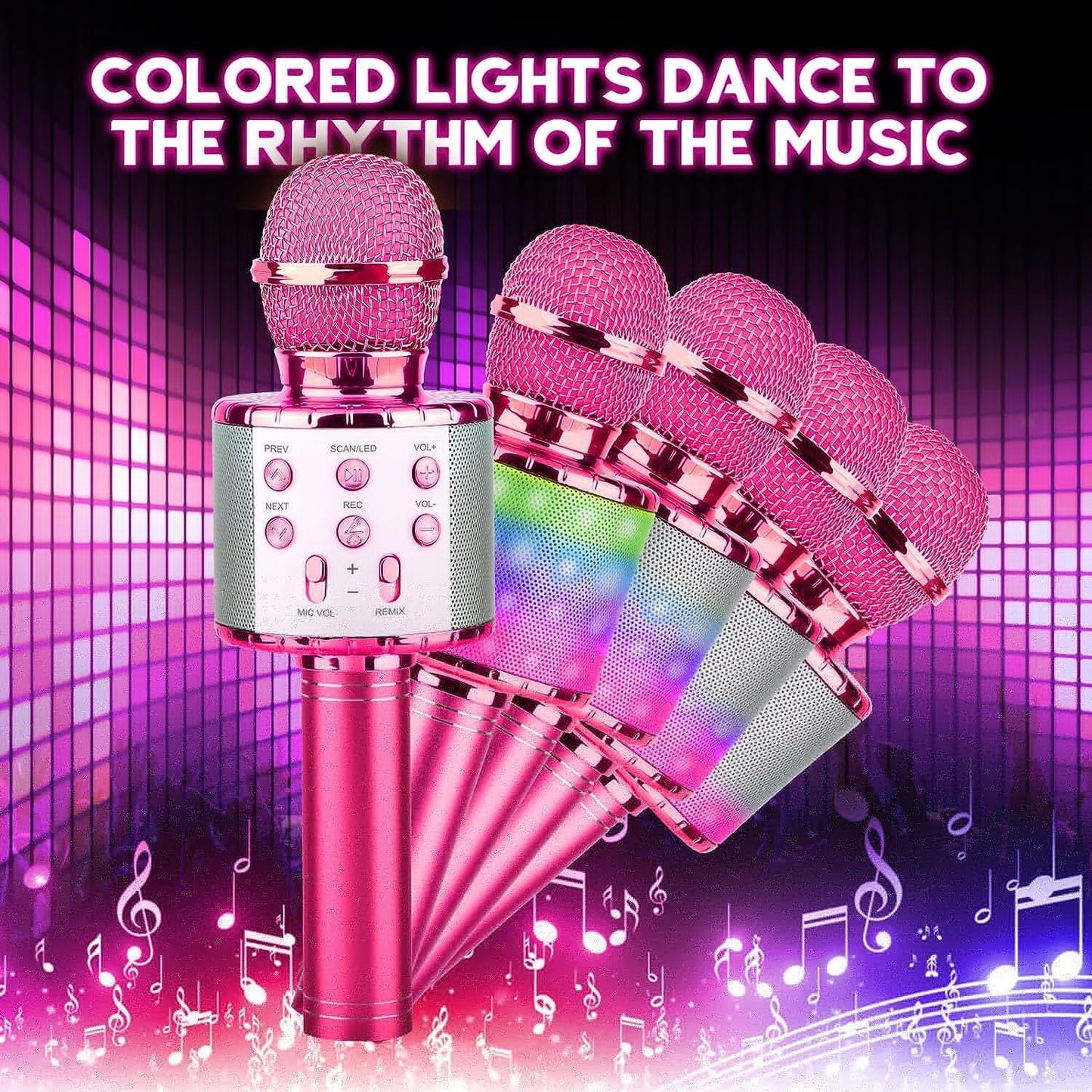 BlueFire 4 in 1 Karaoke Wireless Microphone with LED Lights, Portable Microphone for Kids, Great Gifts Toys for Kids, Girls, Boys and Adults (Purple)