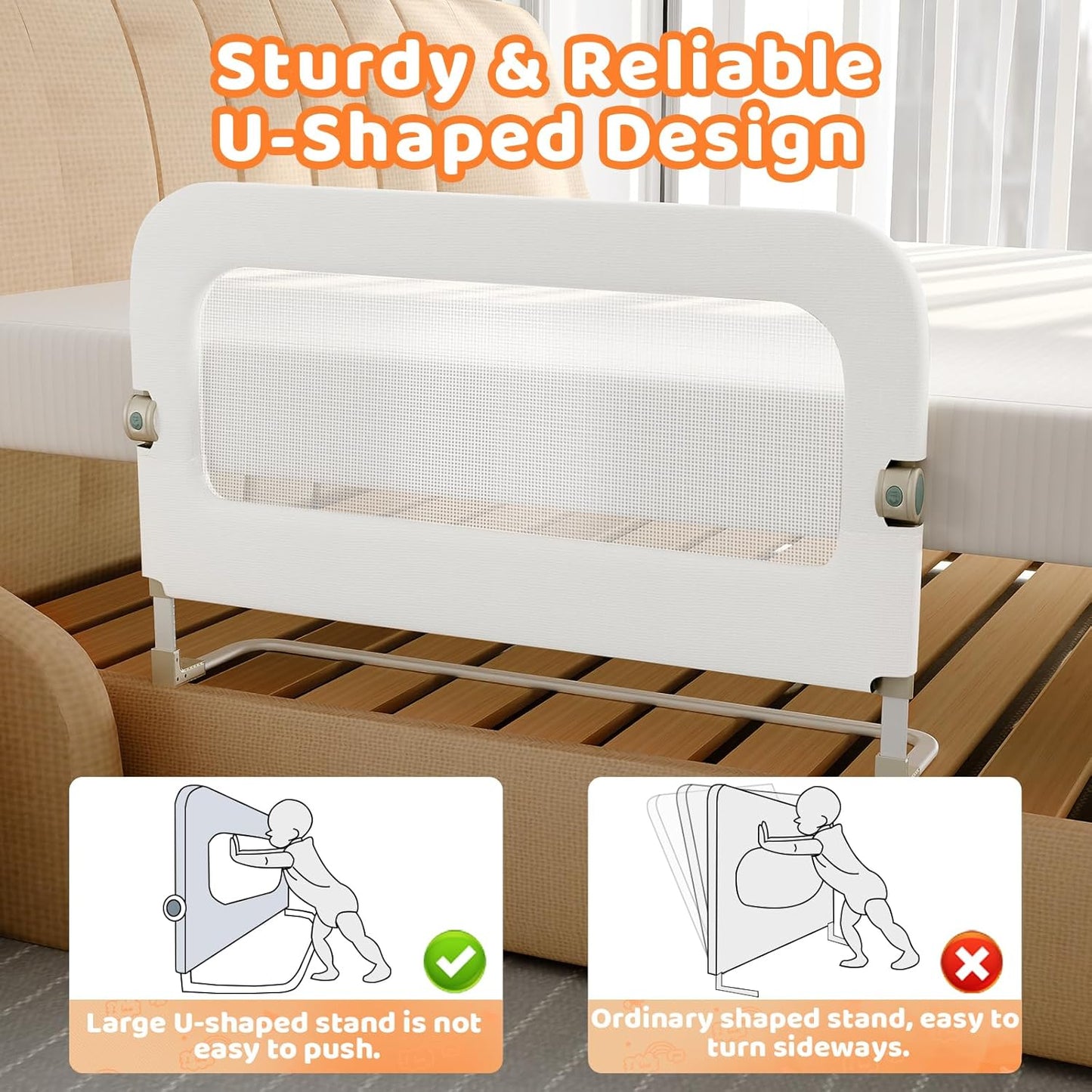 Bed Guard Rail for Toddlers - 59inch Foldable & Adjustable Height Baby Bed Safety Side Rails - Large Toddler Crib Railing Guard for Twin, Bunk, Full Size, Queen & King, Full Size Bed