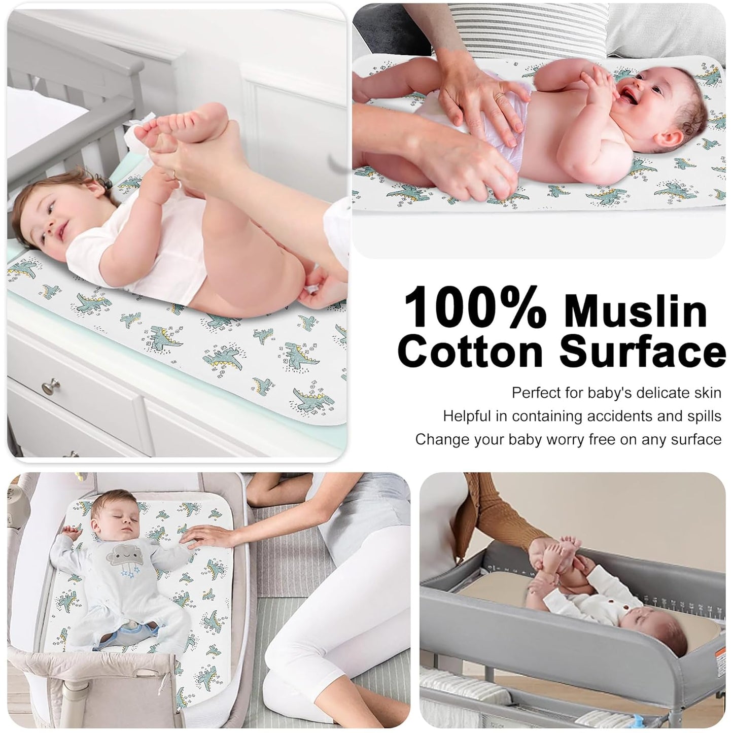 Baby Diaper Changing Pad, 19.7"x25.6" Waterproof Changing Pad Liners with 100% Muslin Cotton Front Top and Leather Back, Soft and Absorbent Portable Changing Mat for Travel, Changing Station