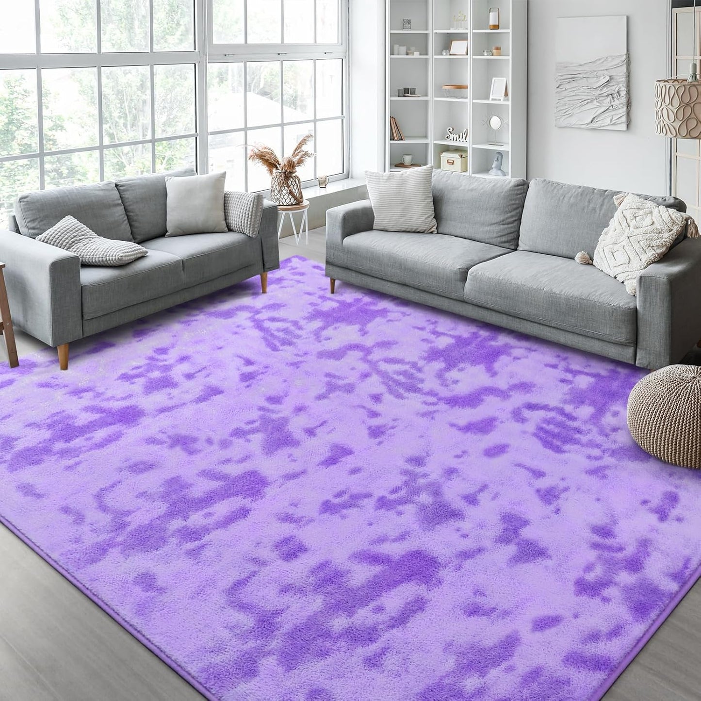 Kimicole 4x6 Washable Area Rugs for Bedroom Living Room, Low Pile Ulta-Thin Solid Color Rug, Non-Slip Soft Fluffy Carpet for Nursery Kids Room Dorm Room Home Decor (Purple)