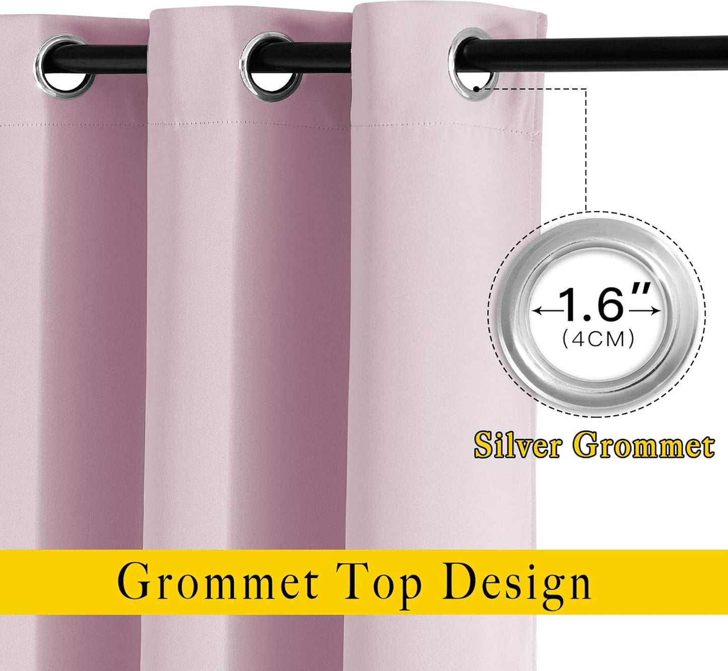 NICETOWN Blackout Pink Curtains for Girls Room - Thermal Insulated Solid Grommet Room Darkening Curtains/Panels/Drape for Bedroom (Lavender Pink=Baby Pink, 1 Pair, 52 by 84-Inch)