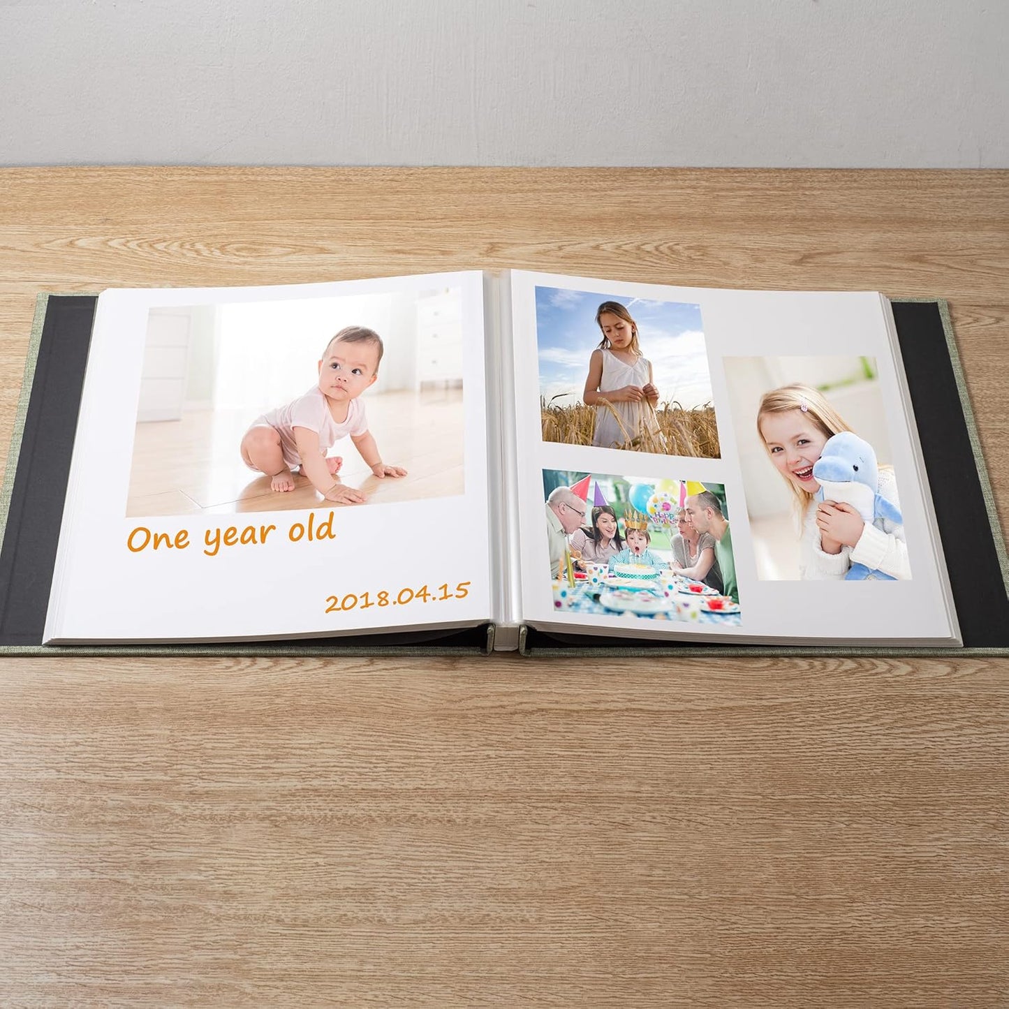 Large Photo Album Self Adhesive Scrapbook Album for 4×6 8×10 Pictures DIY Magnetic Linen Cover Album 60 Pages for Family Wedding Gifts with Metal Pen and Plastic Board