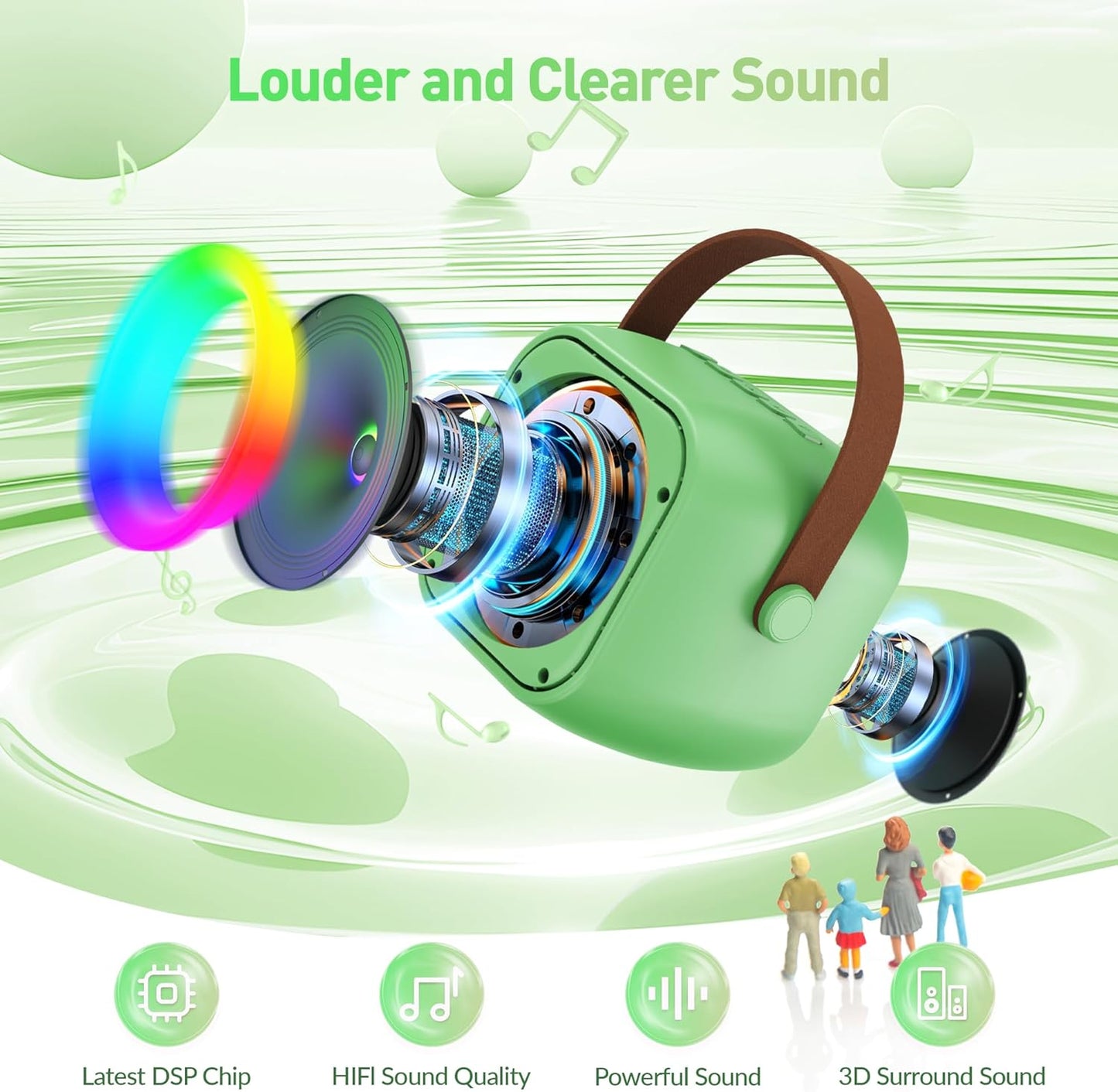Mini Karaoke Machine：Portable Bluetooth Karaoke Microphone, Singing Speaker with 2 Wireless Mic and Light Kids Adults, Christmas Birthday Gifts for Girls Boys Family Home Party(Green)