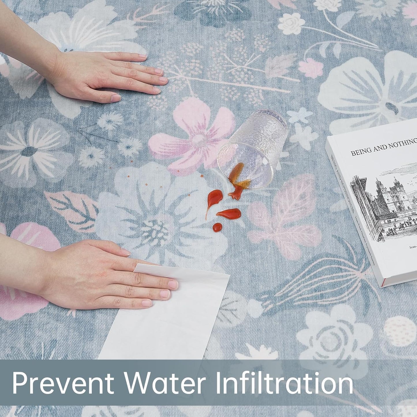 Washable Rugs 2x3 Throw Rugs for Entryway Non Slip Stain Resistant Doormat Light Blue Low Pile Faux Fur Farmhouse Boho Floral Area Rugs for Front Door Kitchen Bed Bedside Pet Home Decor