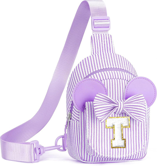 Small Sling Bag for Kids - Birthday Gifts for 3 4 5 6 7 8 9 Year Old Girls, Birthday Gifts for Girl Daughter Sister, Initial Cross Body Purses for Girls Sling Bag for Kids (Purple T)