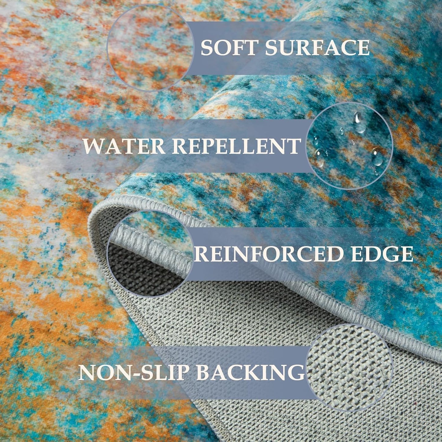 Washable Area Rugs 4'x6' Non-Slip Modern Abstract Soft for Living Room Entryway Bedroom Nursery, Print Pattern, Teal Blue Green Orange Rust Red Colorful