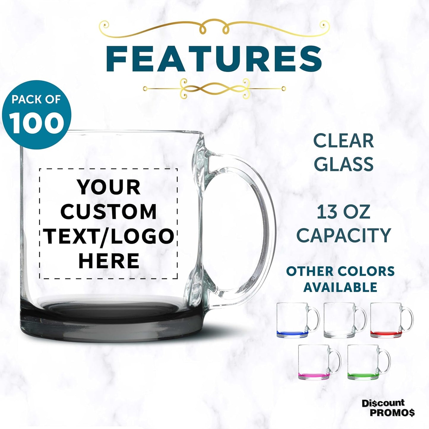 Custom Libbey Clear Glass Coffee Mugs 13 oz. Set of 100, Personalized Bulk Pack - Perfect for Coffee, Tea, Espresso, Hot Cocoa, Other Beverages - Black Bottom